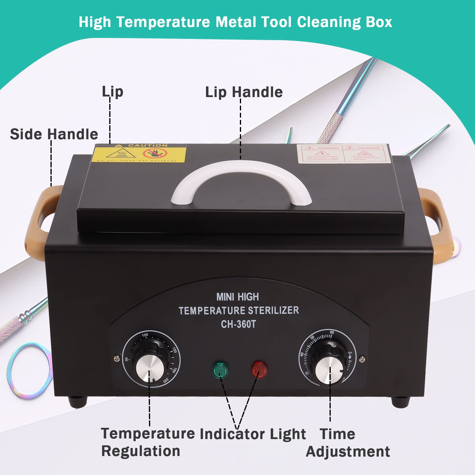 Professional 2L High-Temperature Sterilizer for Nail Tools & Tattoo Equipment - Dry Heat Sanitizer with Timer for Salon, Spa, Barber Shop - Multi-Functional Metal Cleaning for Manicure & Jewelry (Black) | Perfect for Sanitizing Nail Clippers, Tattoo Needles & Earrings