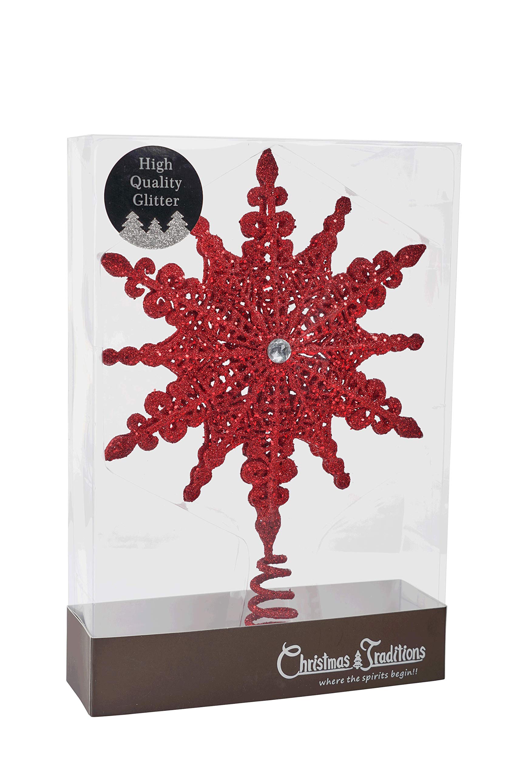 8 Inch Red Glittered Filigree Christmas Star Tree Topper - Elegant Holiday Decor for Christmas Trees, Home & Party Decoration | Perfect for Xmas, Winter Celebrations & Festive Home Décor