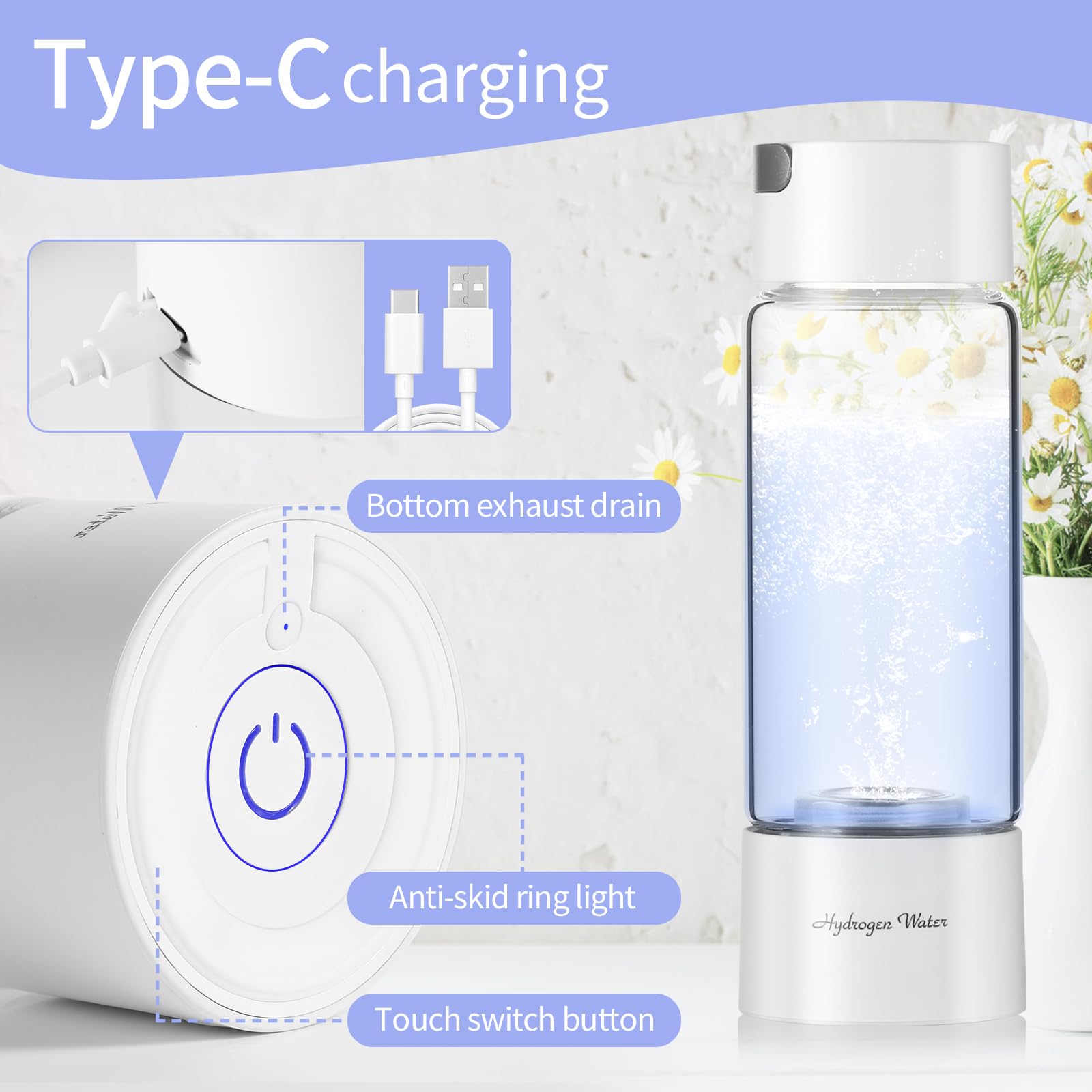 Upgraded Hydrogen Water Bottle Generator - Portable H2 Rich Water Cup with 380ml Glass Container (Black) | Perfect for Hydration, Detox & Healthy Lifestyle | Gym, Office, Travel & Home Use
