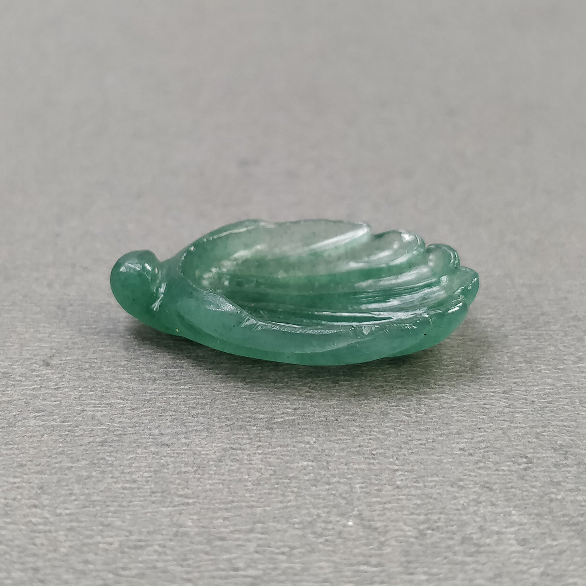 Natural Green Quartzite Gemstone Carving - 12.65cts Untreated Hand Carved Sea Shell (29.5x19mm) | Healing Crystal, Jewelry Making, Meditation & Home Decor