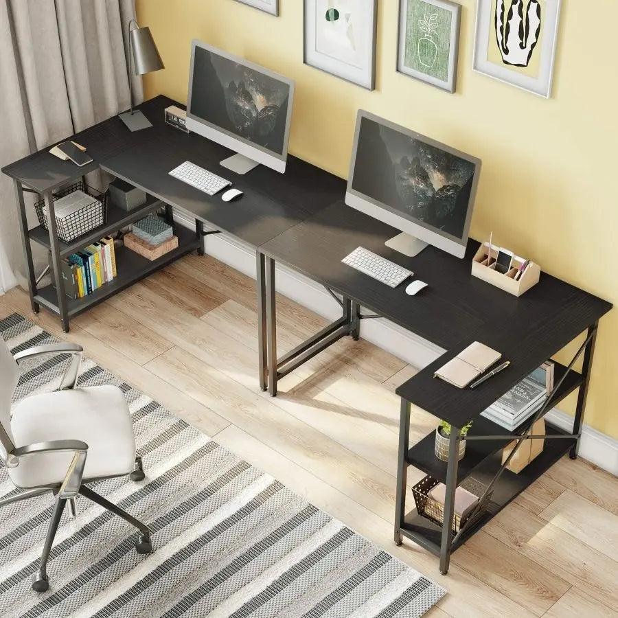 Bestier Small L-Shaped Desk with Reversible Shelves - Compact Home Office Desk for Small Spaces | Perfect for Gaming, Study & Remote Work