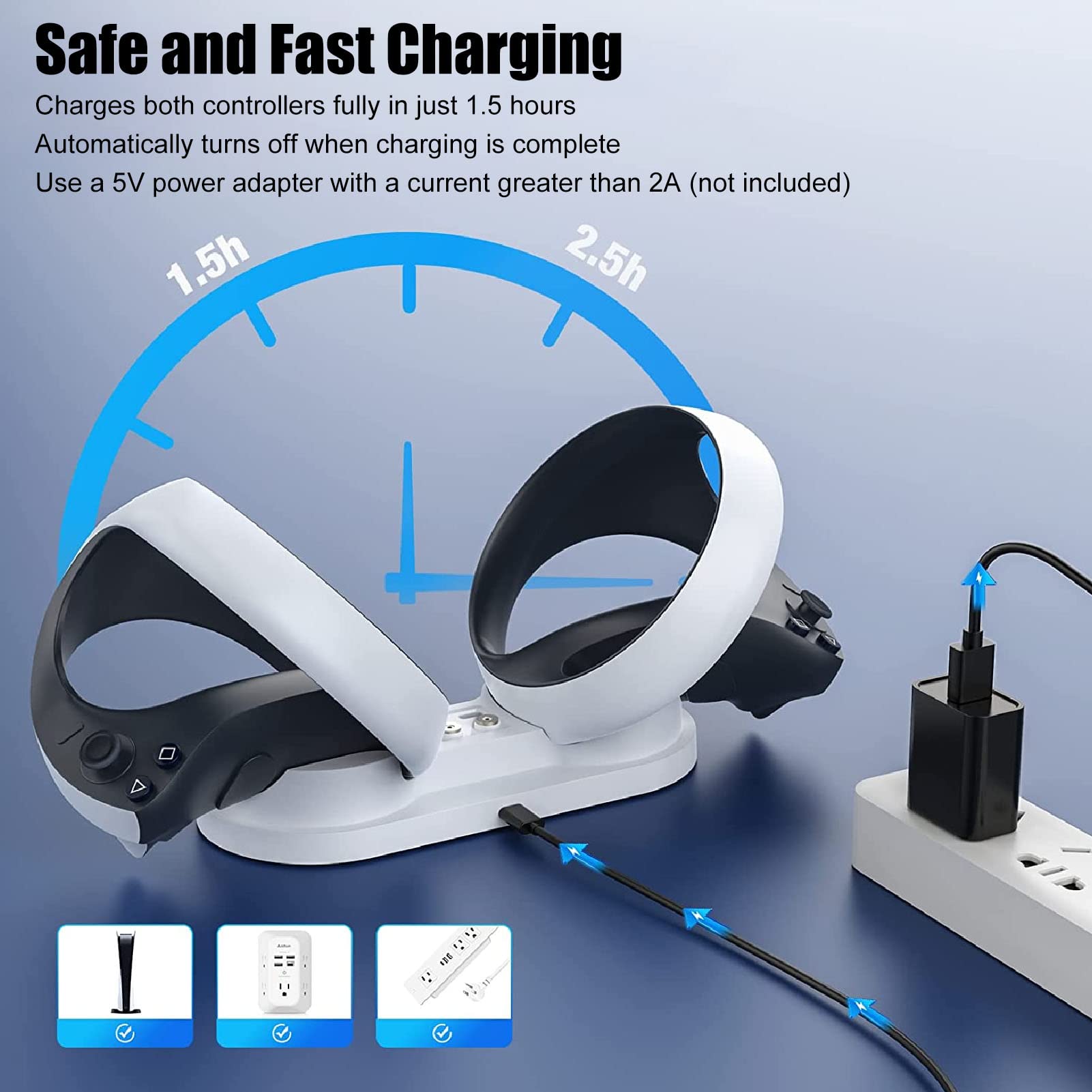 Dual USB-C Magnetic Charging Dock Station with 4 Ports & Short Circuit Protection for VR2 Controllers - Perfect for Gaming, Home & Office Use