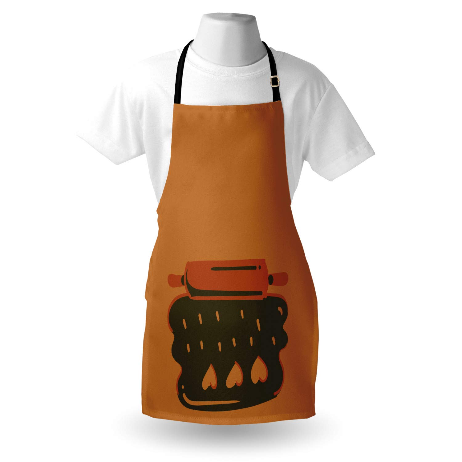 Ambesonne Personalized Chef Apron - Cartoon Baking & Cooking Design with Colorful Rolling Pin & Heart Motif - Adjustable Unisex Kitchen Bib for Adults (Pale Cinnamon) - Perfect for Home Cooking, Baking Parties & Culinary Gifts