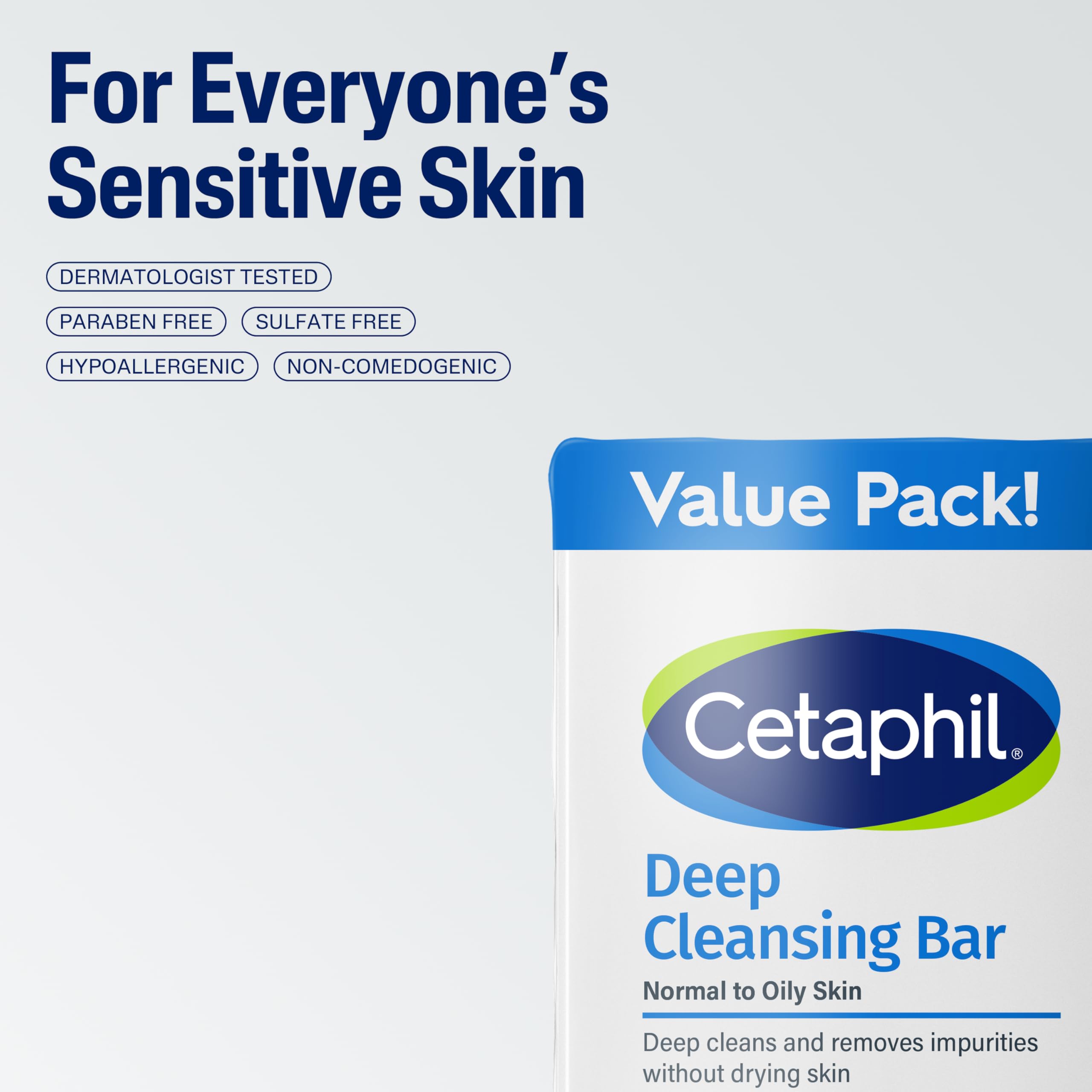 Cetaphil Deep Cleansing Face & Body Bar Soap - 3 Pack for Dry to Normal Sensitive Skin | Hypoallergenic, Soap-Free, Fragrance-Free, Paraben-Free | Gently Removes Makeup, Dirt & Oil | Ideal for Daily Face Wash & Body Cleansing Routine