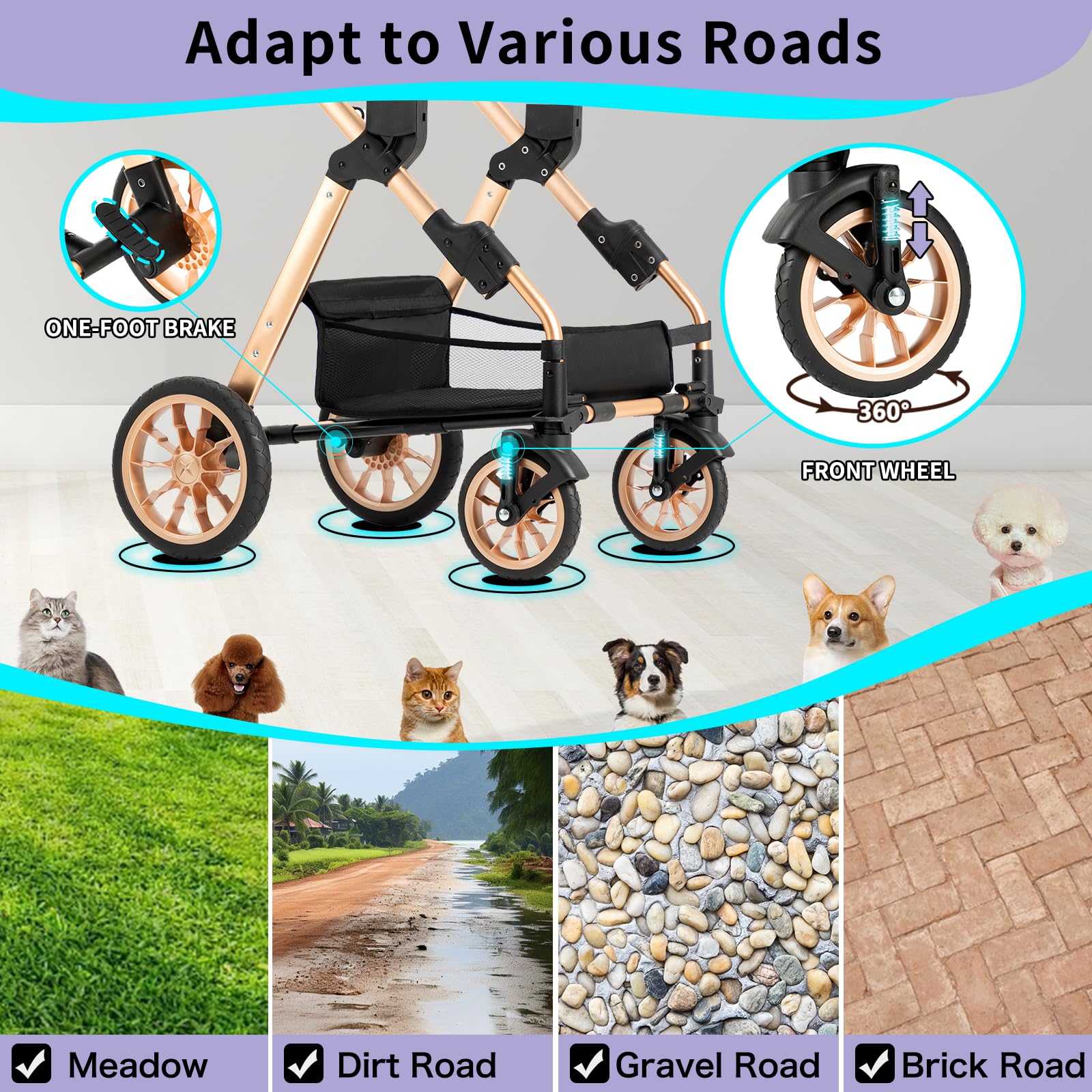 Foldable Lightweight Pet Stroller for Small & Medium Dogs - Portable Dog Carrier with Detachable Storage Basket (Gray) - Perfect for Walks, Travel & Outdoor Adventures
