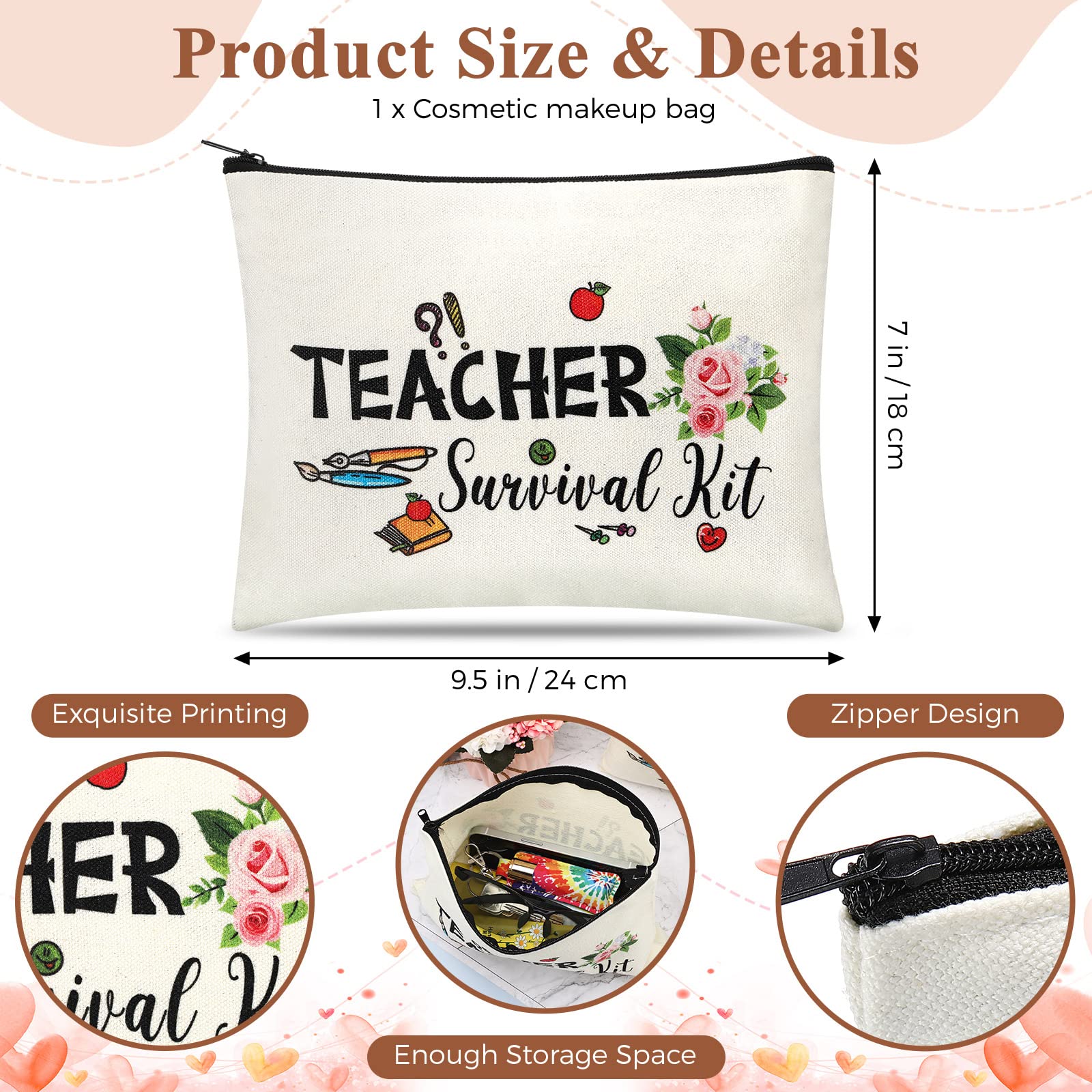 Personalized Teacher Appreciation Gift Set - Custom Initial Makeup Pouch & Survival Kit Bag with Keychain - Perfect Teacher Thank You Gift for Graduation 2025, End of Year, Back to School (K Style) - Ideal for Classroom, Teacher's Lounge & Special Occasions