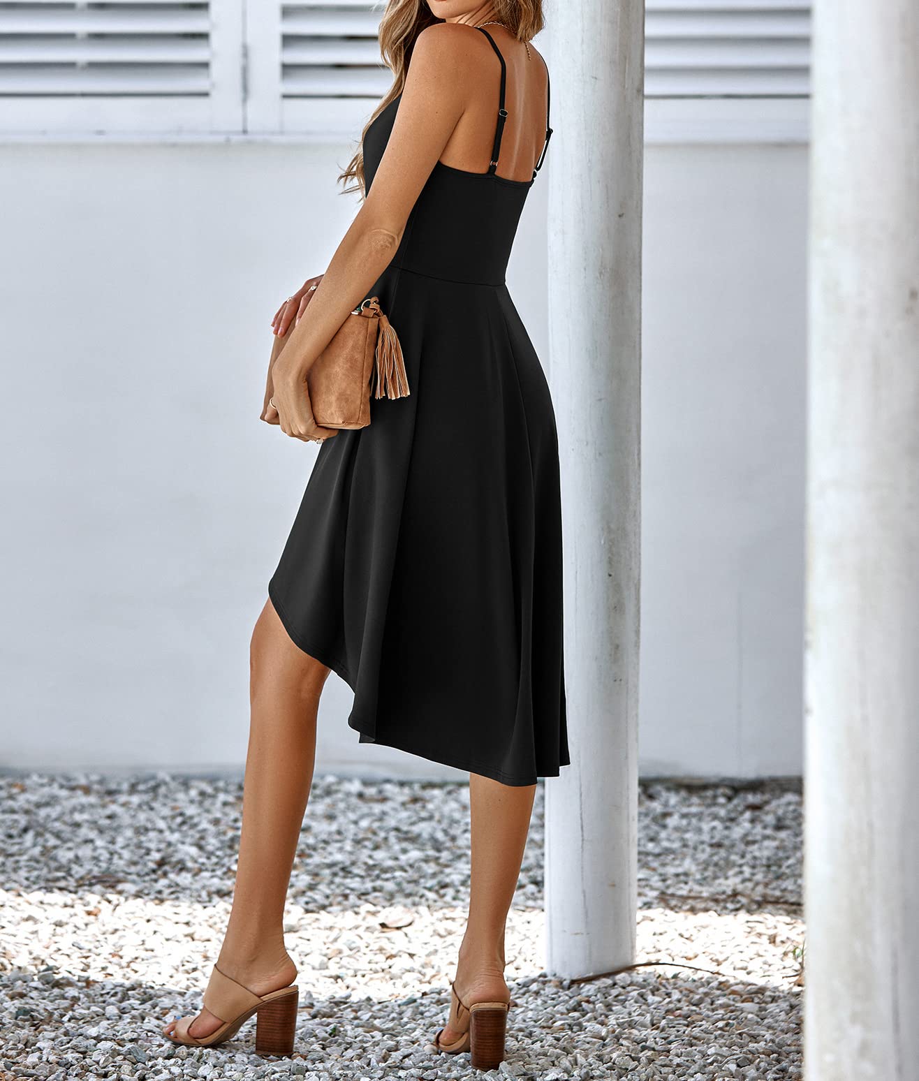 Elegant Women's Cocktail Dresses for Evening Parties - Spaghetti Strap Sleeveless High-Low A-Line Skater Dress - Perfect for Weddings, Galas & Special Occasions