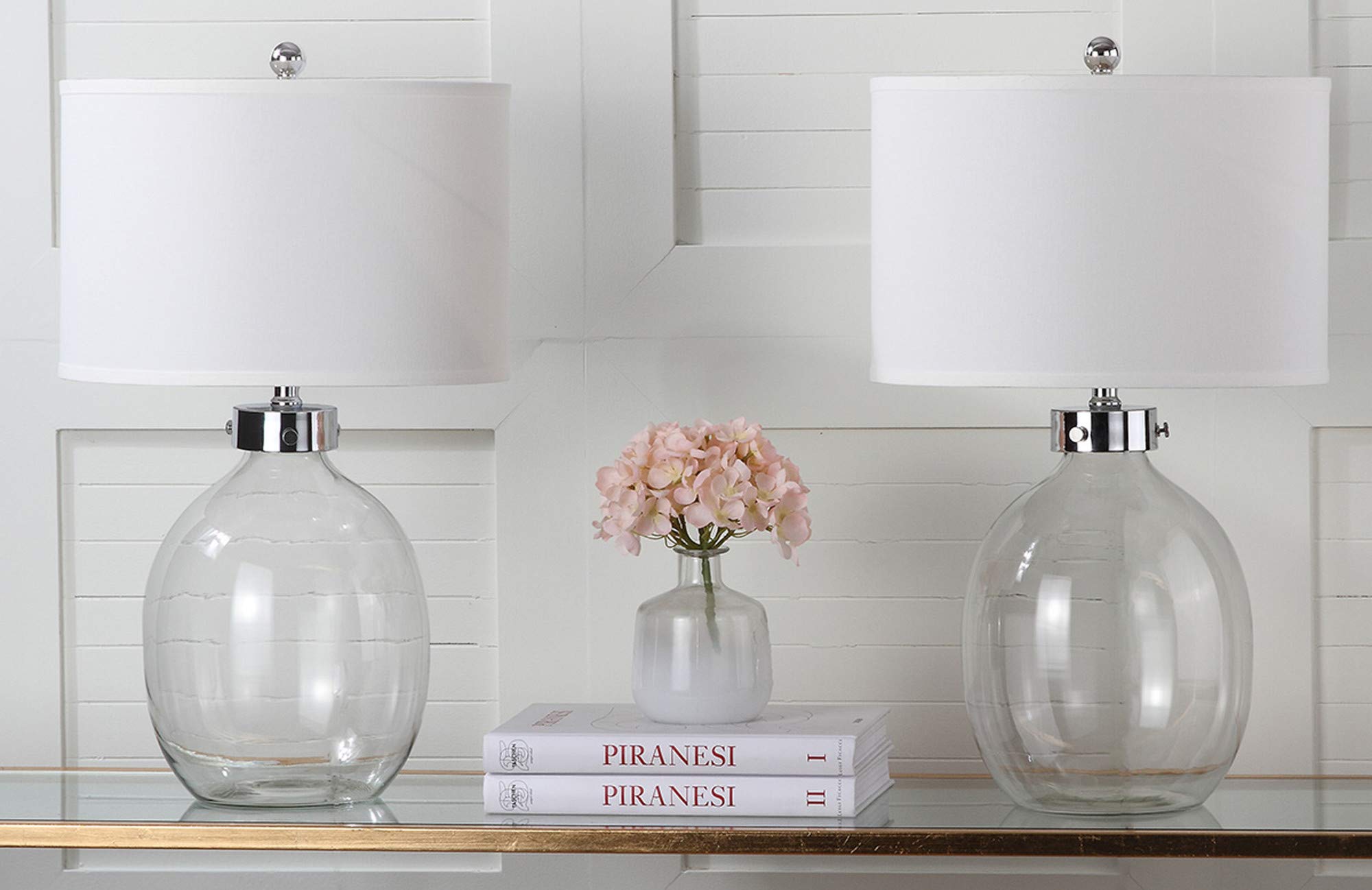 SAFAVIEH Neville 26-inch Clear Glass Table Lamp Set of 2 with LED Bulbs - Modern Bedroom, Living Room, Home Office & Nightstand Lighting for Cozy Ambiance and Reading