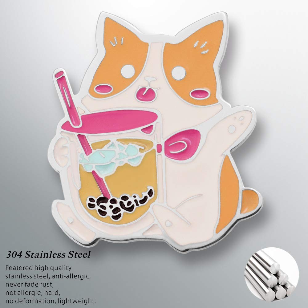 Bubble Tea Dog Enamel Pin - Stainless Steel Brooch for Pet Lovers