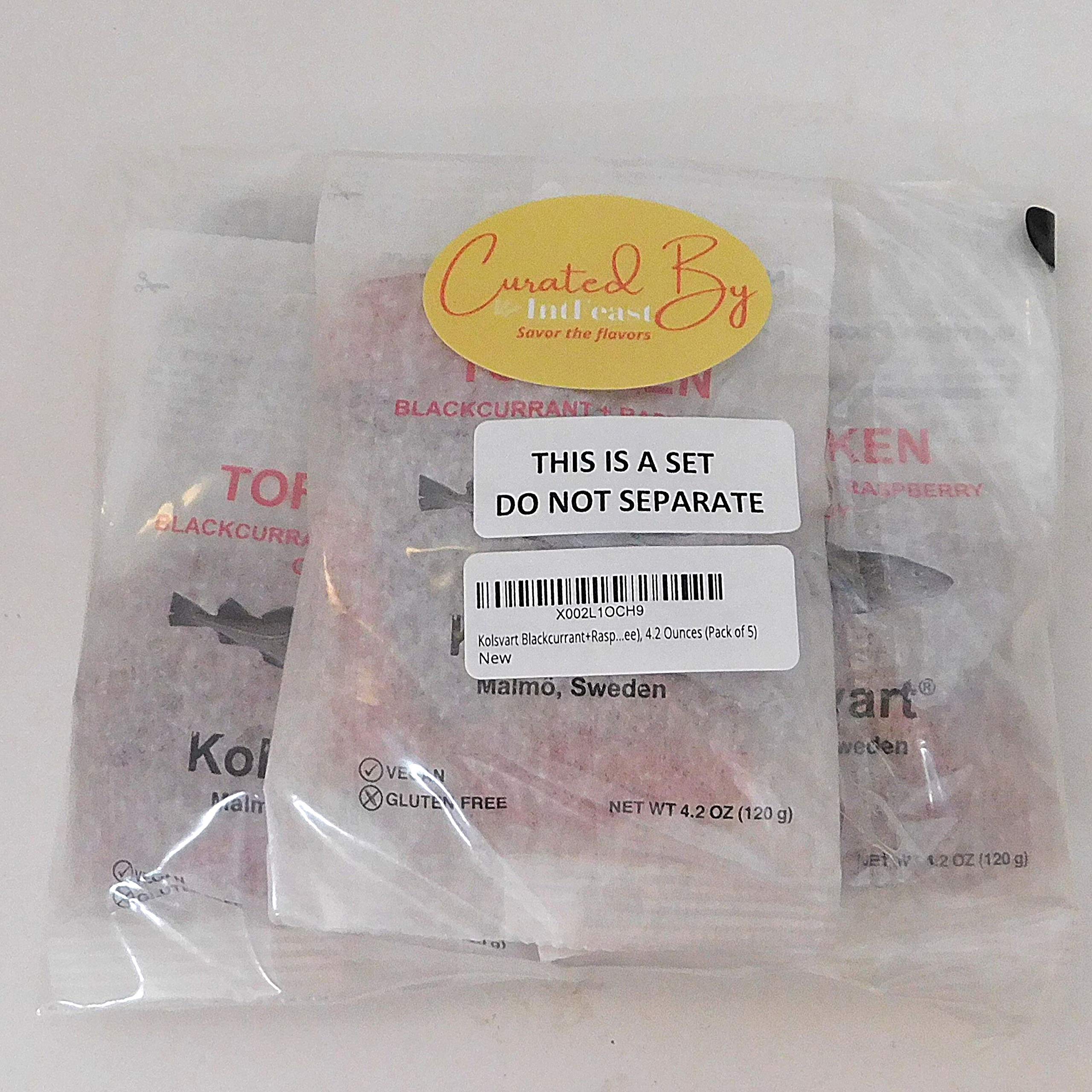 Kolsvart Blackcurrant & Raspberry Swedish Candy - Vegan, Gluten Free, 4.2oz (5 Pack) with Snack Bag Clip - Perfect for Office Snacks, Travel Treats & Gift Baskets | IntFeast