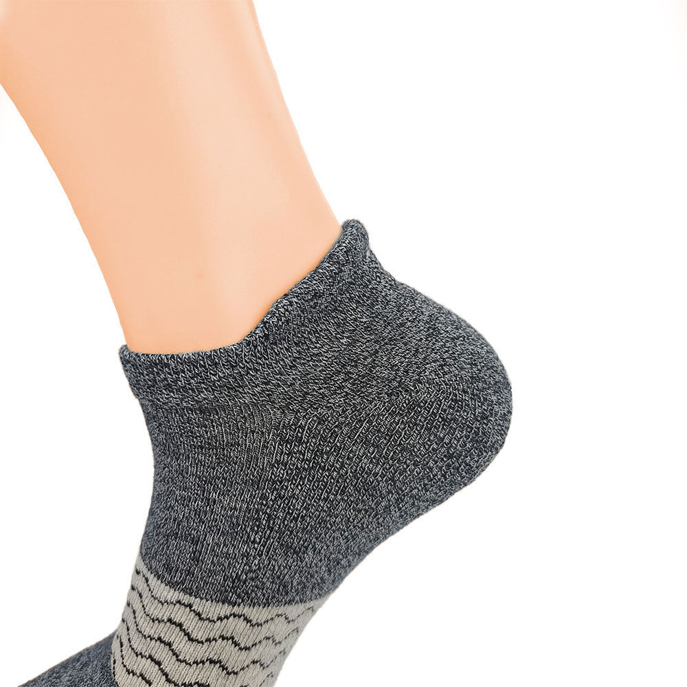 Tri Block Ankle Socks for Men & Women - Breathable Cotton Blend, Non-Slip Cushioned Socks in Charcoal & Blue - Perfect for Running, Hiking & Everyday Wear