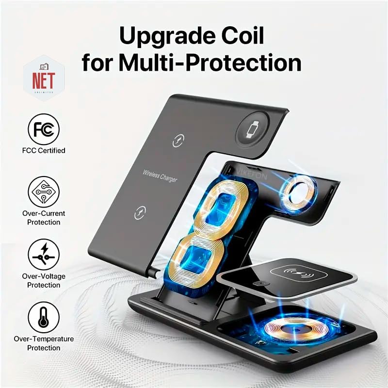 3-in-1 Fast Wireless Charging Station - Foldable Stand for iPhone, Samsung & More - White | Perfect for Home, Office & Travel Charging