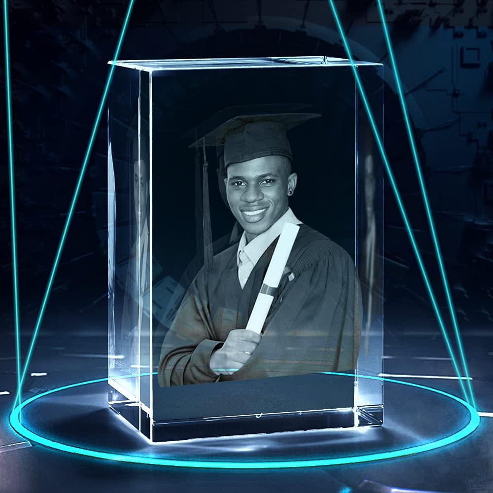 Bixme Custom 3D Crystal Photo with LED Light Base - Personalized Engraved Picture Frame for Home Decor, Perfect Mother's Day/Christmas/Wedding Gift for Men & Women - Ideal for Bedroom Wall Decor, Anniversary Presents, and Office Desk Display