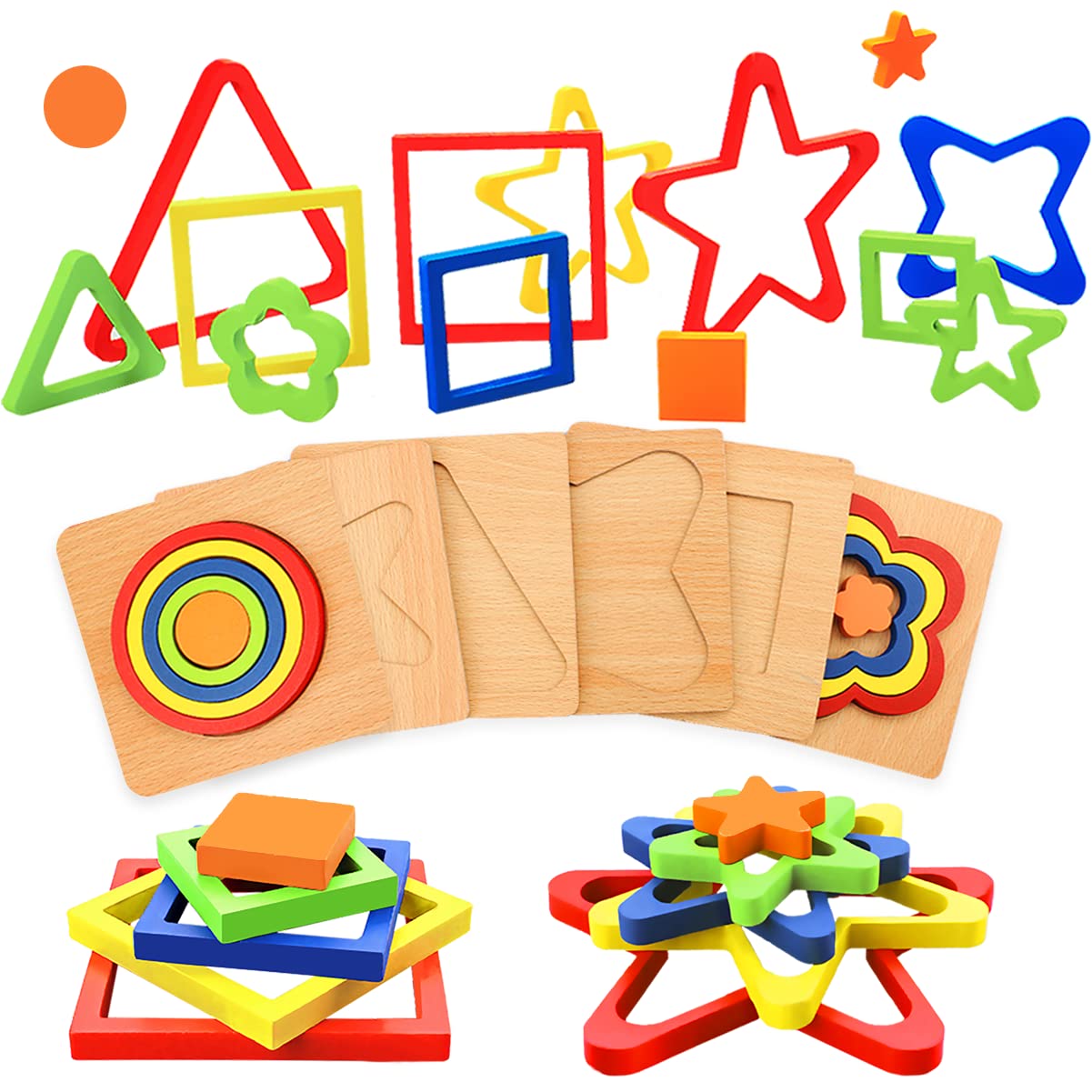Montessori Wooden Shape Sorting Puzzle - STEM Learning Toys for 1-3 Year Olds | Perfect Toddler Gift for Birthdays & Preschool Education