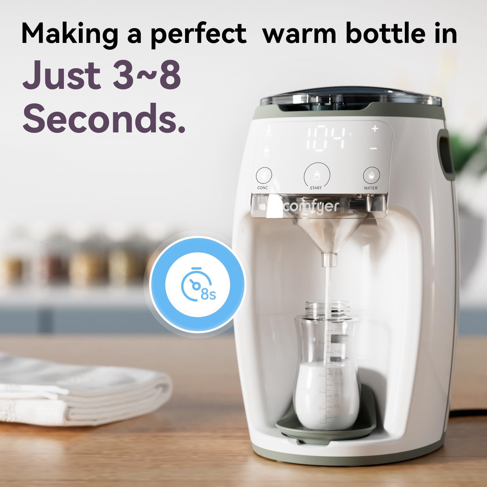 Comfyer Instant Formula Maker - Automatic Baby Formula Dispenser Machine with Precise Temperature Control, Customizable Settings for All Bottle & Formula Brands (White) - Perfect for Busy Parents, Night Feedings & On-the-Go Use
