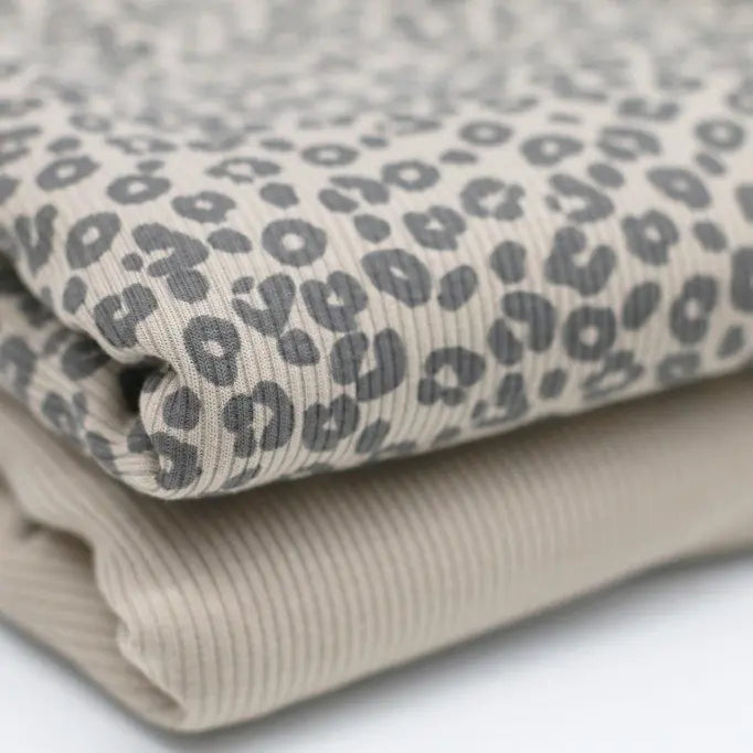 Leopard Print Light Beige Ribbed Knit Sweater - Women's Casual Pullover for Fall & Winter Fashion | Perfect for Office, Date Night and Weekend Outfits