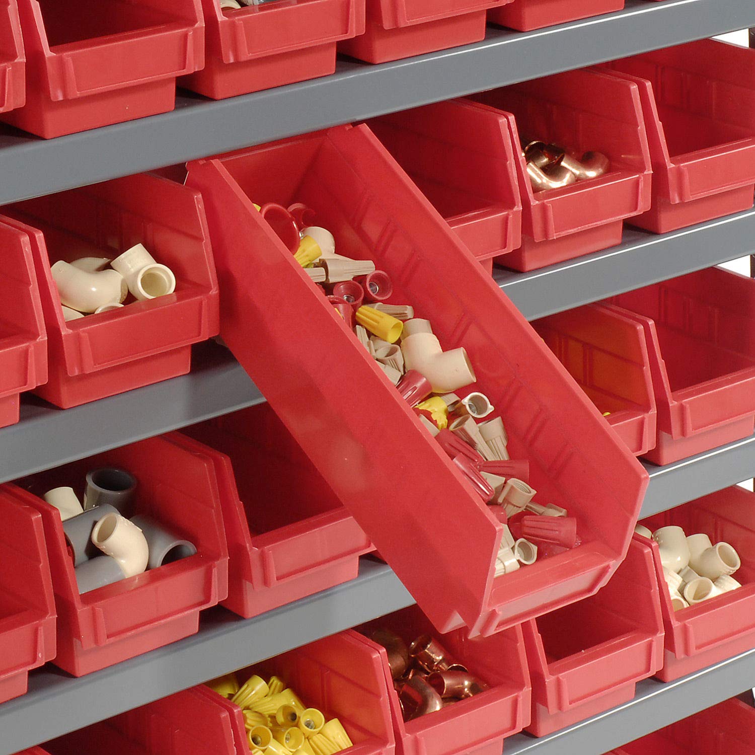 Heavy Duty 7-Tier Steel Shelving Unit with 48 Plastic Bins - 36