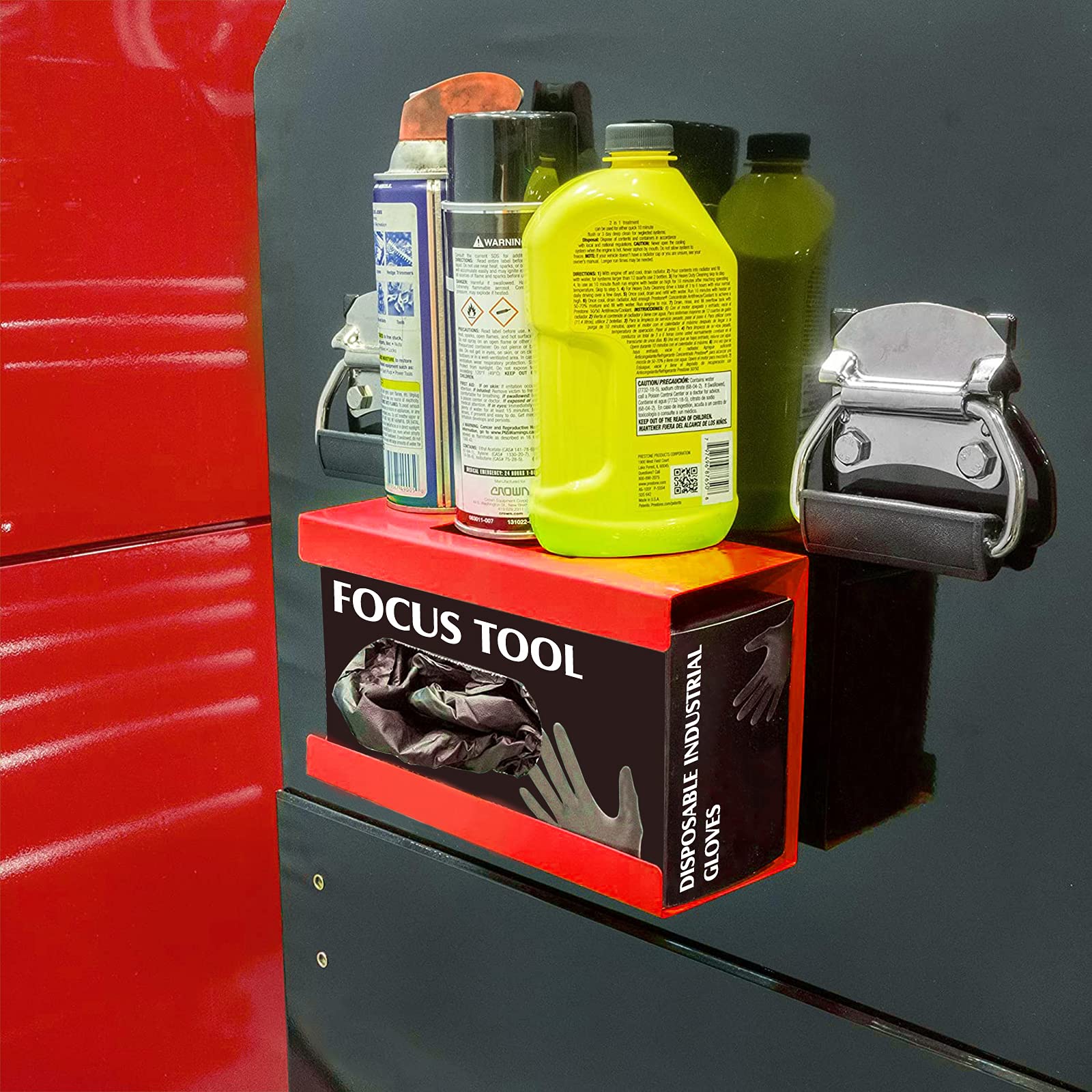 Mayouko Magnetic Dispenser Holder - Wall Mount Organizer for Tissues, Disposal Gloves & Wipes | 8LBS Capacity | Tool Cart Accessory (Red) | Perfect for Kitchen, Bathroom & Workshop Organization