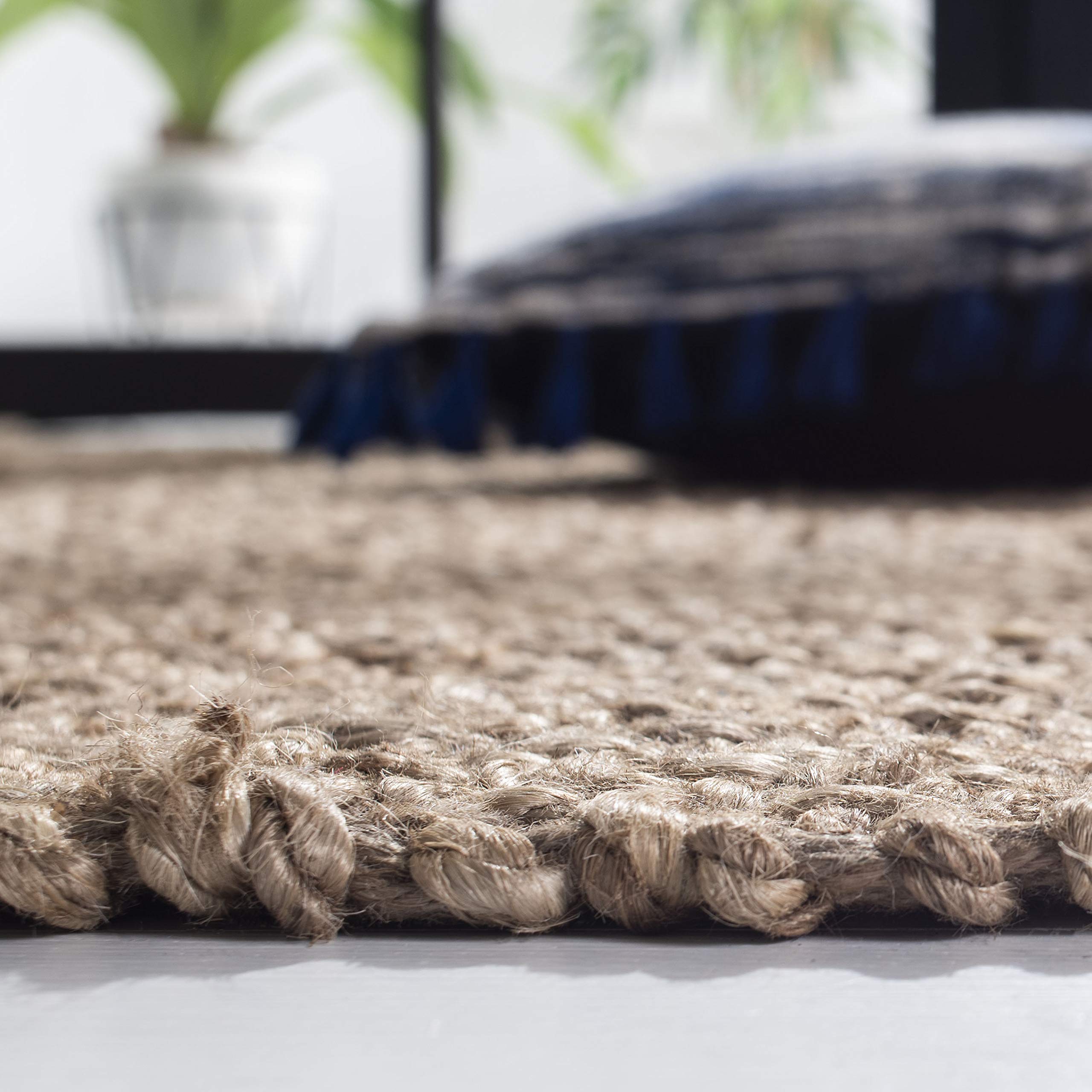 SAFAVIEH Handmade Natural Jute Area Rug 8' x 10' - Grey & Neutral Woven Fringe, Eco-Friendly Fiber for Living Room, Bedroom, Dining Room | Durable for High Traffic Areas, Boho Home Decor & Cozy Floor Covering