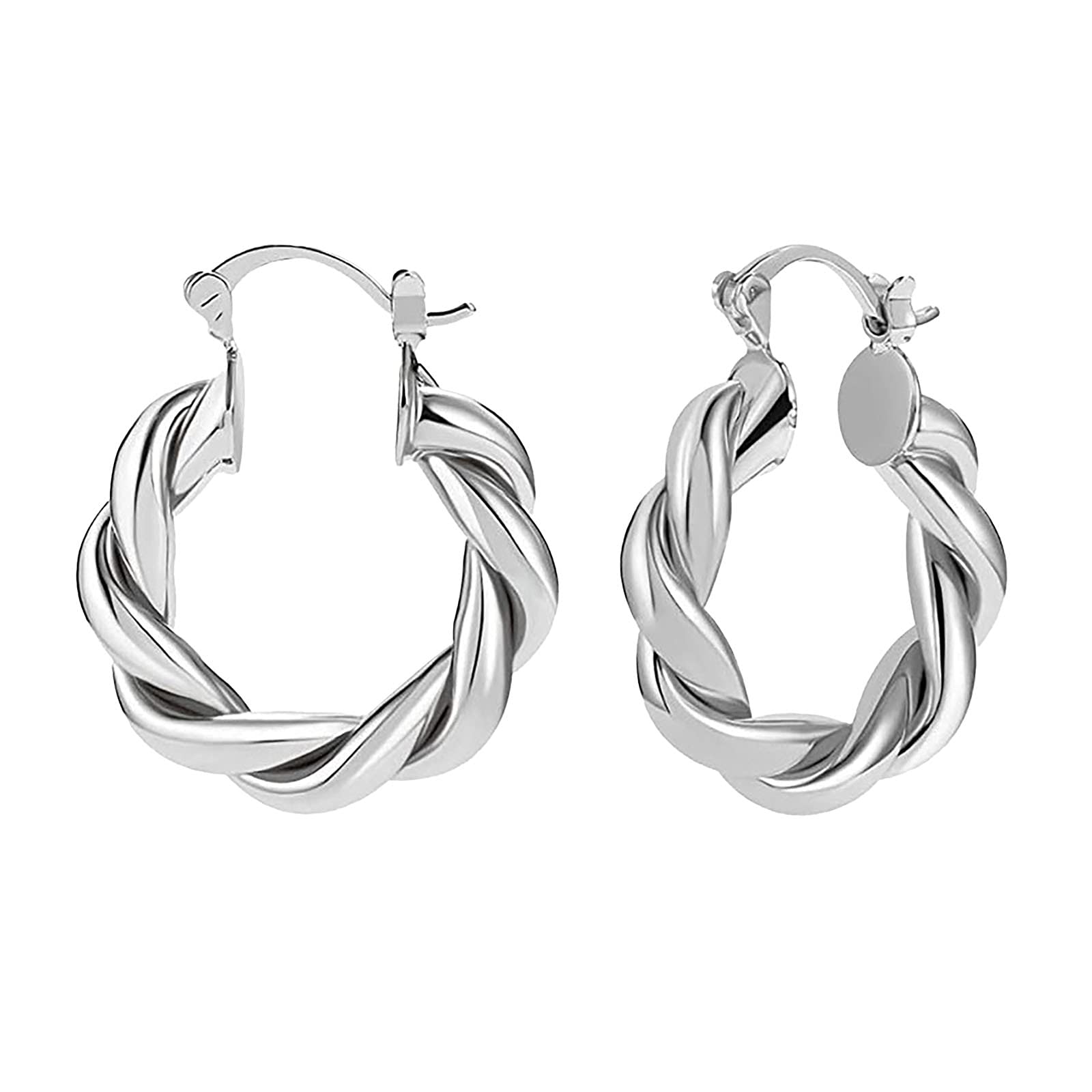 Textured Silver Circle Hoop Earrings for Women - Fashionable Oval Mini Hoops | Perfect for Everyday Wear, Parties & Gift Giving