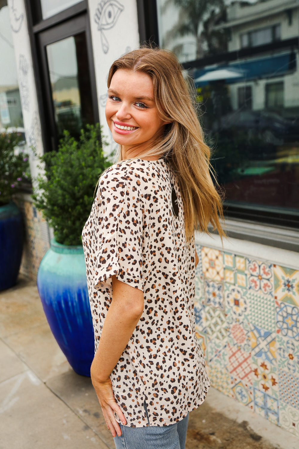 Stylish Ivory Animal Print Dolman Collar Button Down Blouse for Women | Trendy Casual & Office Wear | Perfect for Date Nights & Business Meetings