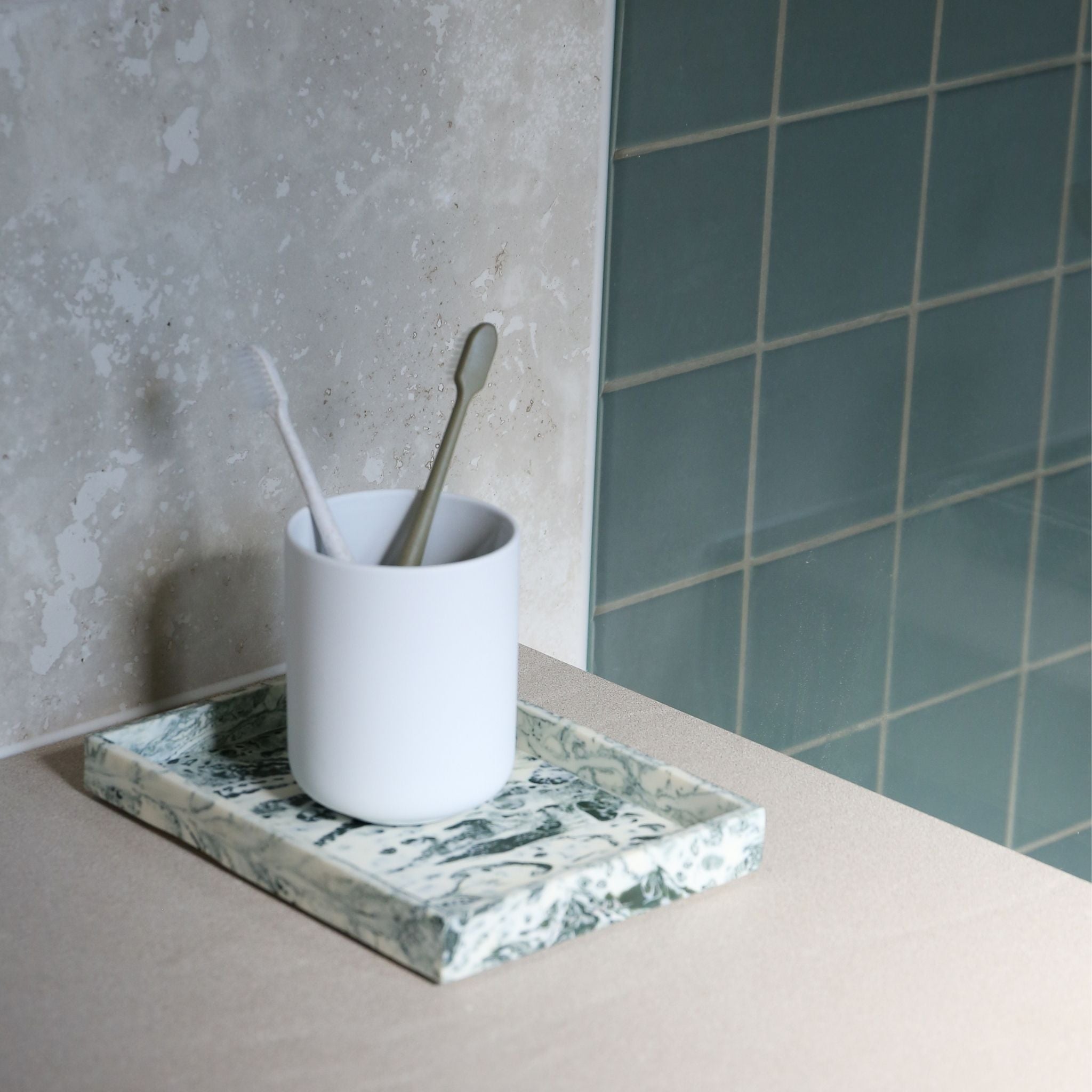 ZONE DENMARK Ume Tumbler and Toothbrush Holder - White Ceramic Bathroom Organizer for Toothbrushes, Cups & Essentials | Perfect for Modern Bathrooms, Vanities & Countertop Storage