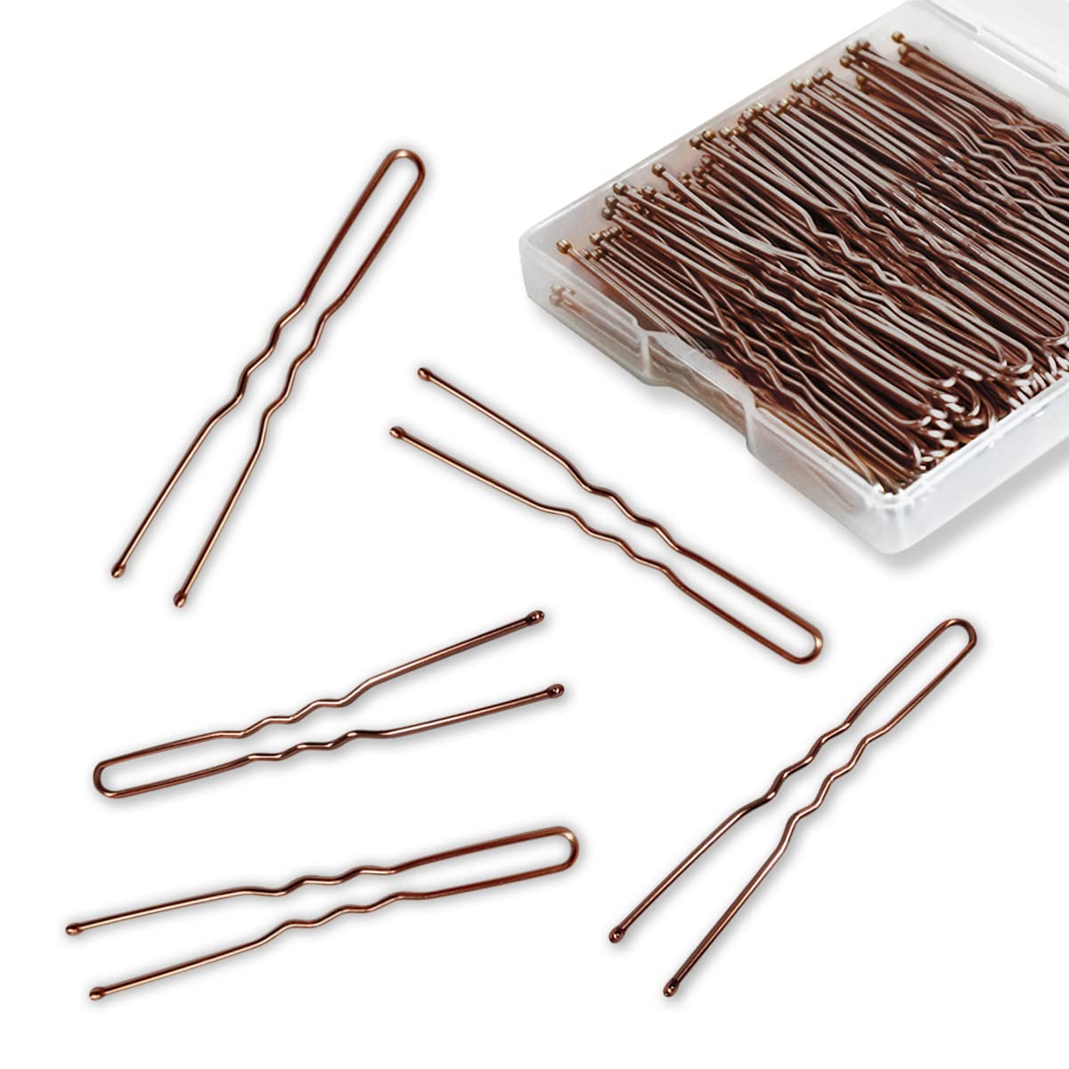 100 PCS U-Shaped Invisible Hair Grips - Heavy Duty Crinkled Hair Pins for Women, Ballet Bun & Updos - Secure Hold for Thick Hair (2.4 Inch, Brown) - Perfect for Dance Performances, Weddings & Everyday Styling