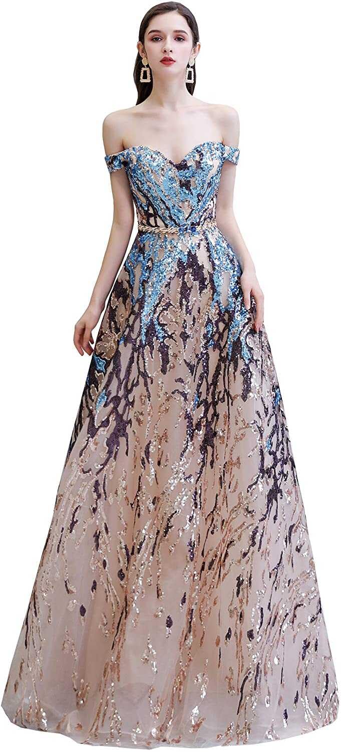 Elegant Sequin Off-Shoulder Sweetheart Prom Dress - Long Formal Evening Gown for Graduation, Homecoming & Special Occasions | Sparkly Colorful Party Dress for Women