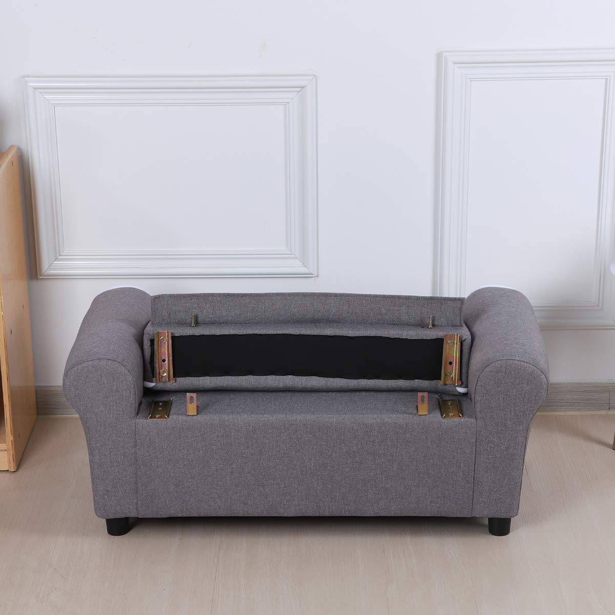 Kids Sofa Chair for Toddlers & Big Children - 2-Seater Linen Fabric Upholstered Couch, Double Child Sofa with Sturdy Frame - Perfect for Playroom, Nursery or as Birthday Gift (Grey)