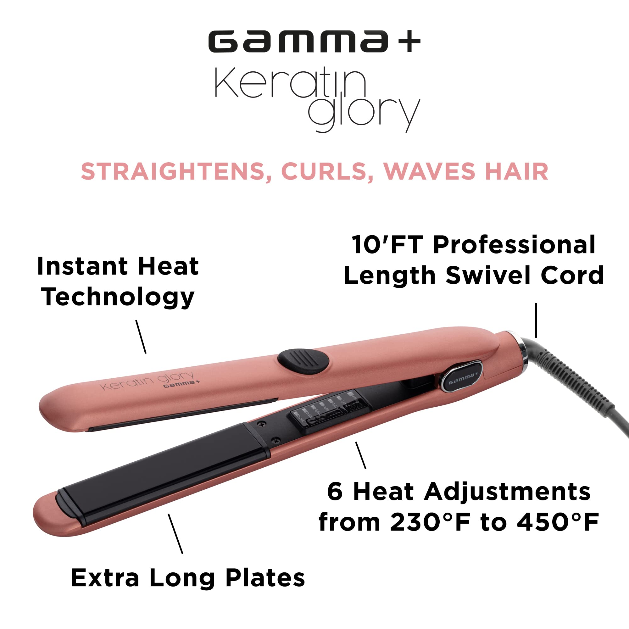 GAMMA+ Professional Hair Straightener Flat Iron - Dual Voltage Ceramic Plates for Smooth & Shiny Hair - Perfect for Home Use, Travel & Salon Styling