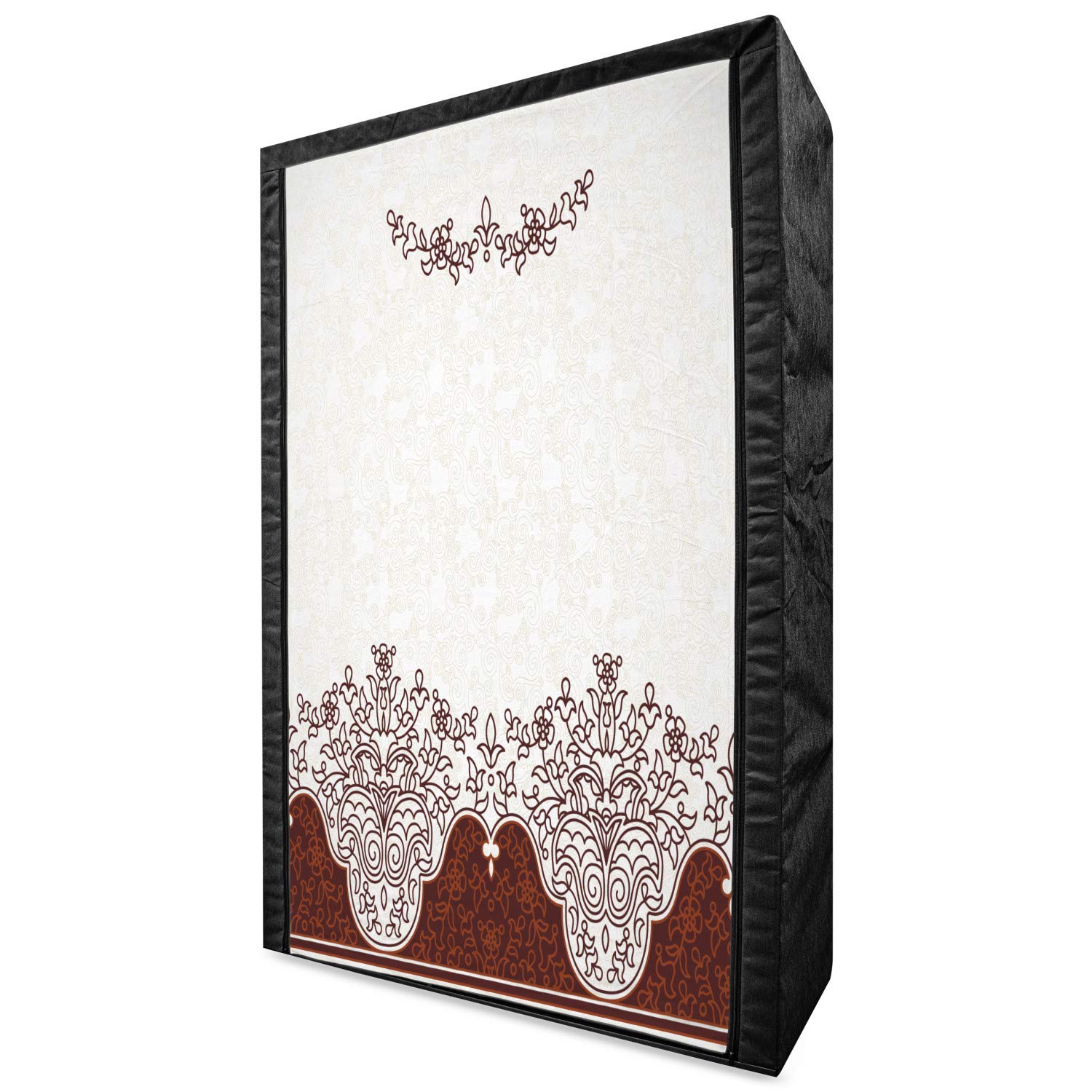 Ambesonne Traditional Portable Fabric Wardrobe - Ornate Old Iranian Classical Frieze with Curved Flowers Art Print - Beige Brown Clothing Organizer with Shelves - 42.5 Inch Storage Closet for Bedroom, Closet, Dorm or Travel