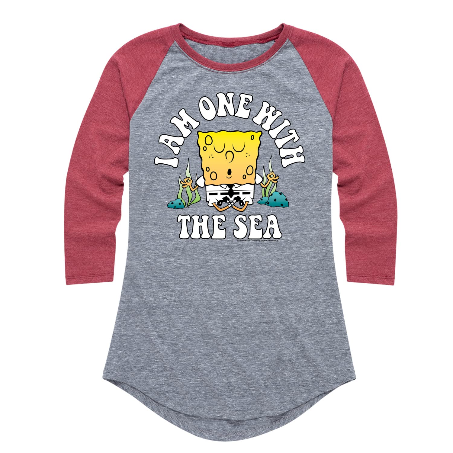 Spongebob Squarepants 'I'm One with The Sea' Women's Graphic Raglan T-Shirt | Soft Cotton Blend | Casual Streetwear & Beach Day Outfit