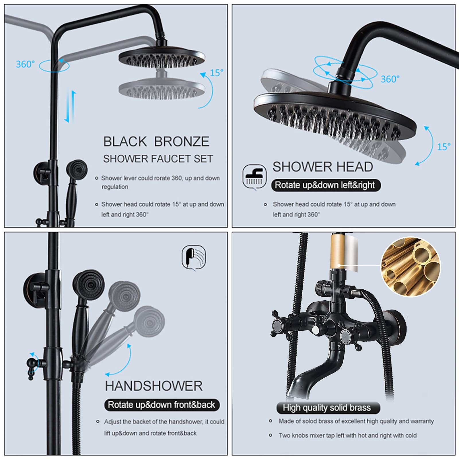 Premium Oil Rubbed Bronze Shower Faucet Set - Complete Wall Mounted Shower System with 8