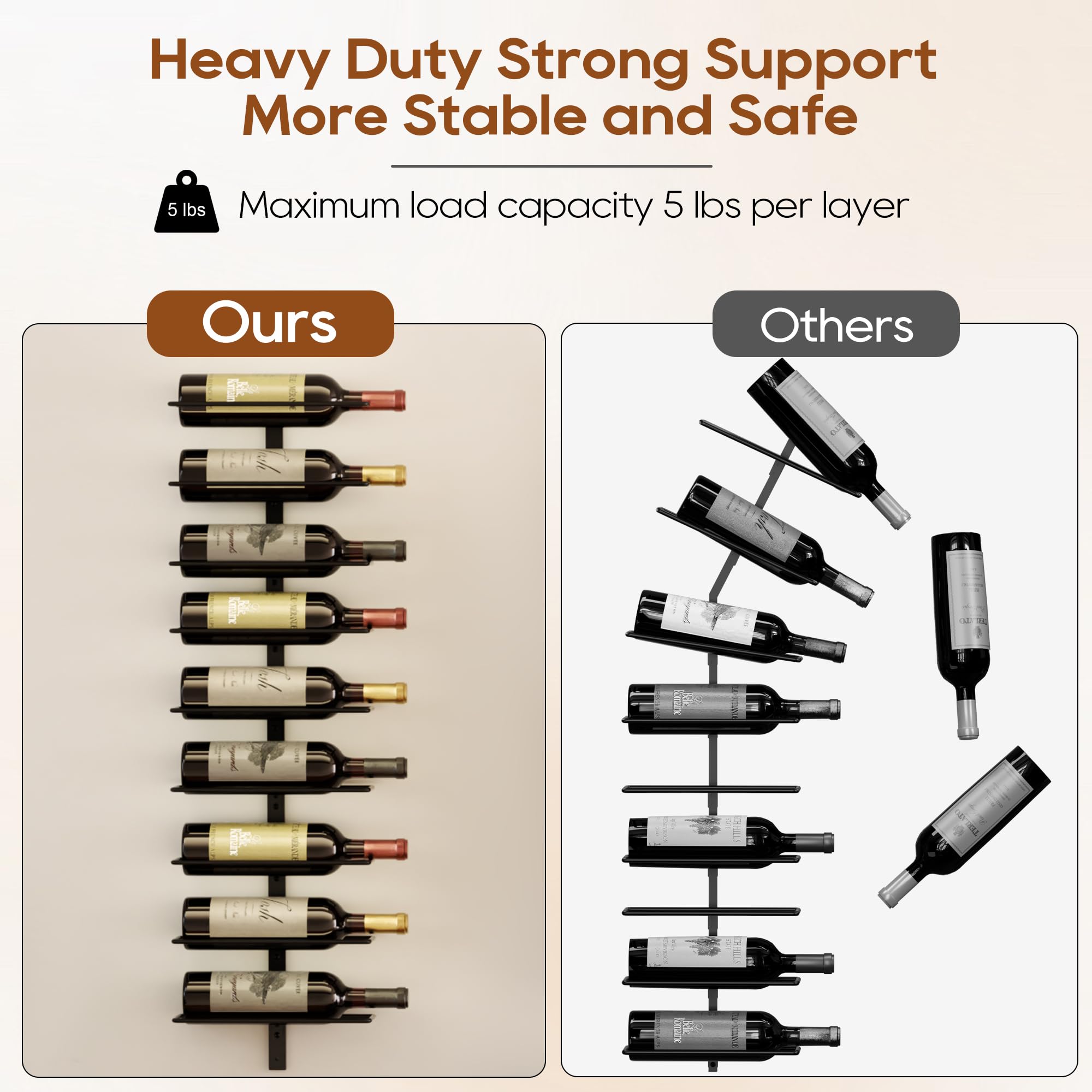 B4Life 18 Bottle Wall Mounted Wine Rack - Heavy Duty Metal Wine Storage Display Holder for Wine, Liquor & Champagne Bottles - Perfect for Home Bar, Kitchen, Dining Room & Wine Cellar Organization