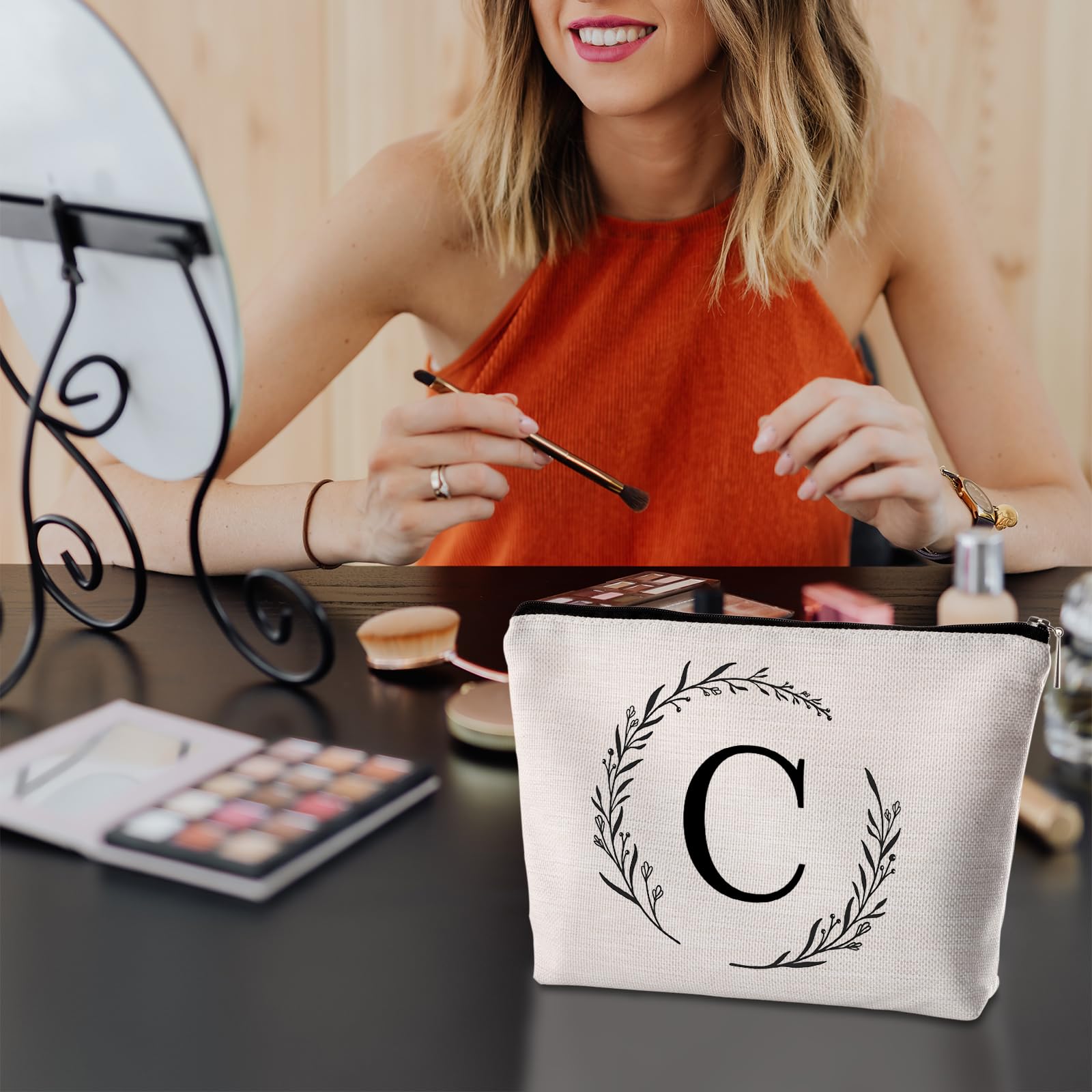C Initial Personalized Travel Makeup Bag - Monogrammed Cosmetic Bag for Women, Mom, Best Friend, Bride & Bridesmaids - Perfect Birthday Gift for Travel, Weddings & Everyday Use