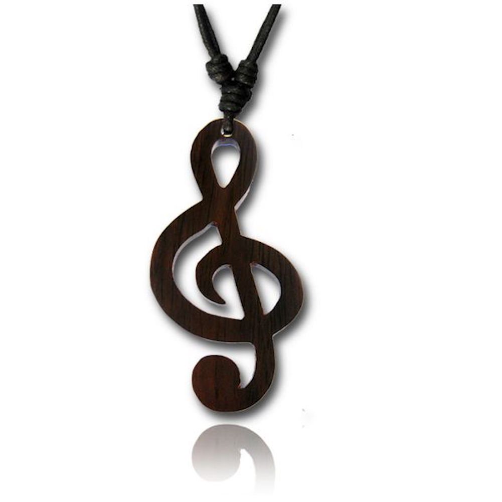 Organic Wood Music Note Necklace for Women - Treble Clef Pendant for Musicians & Music Lovers