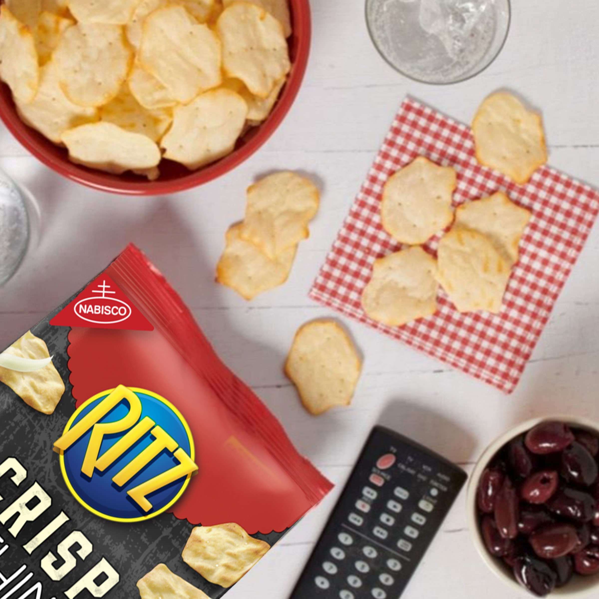 RITZ Crisp and Thins Cream Cheese & Onion Flavored Potato Chips - 7.1 oz Bag - Crunchy Party Snacks for Game Nights, Movie Time & Office Break