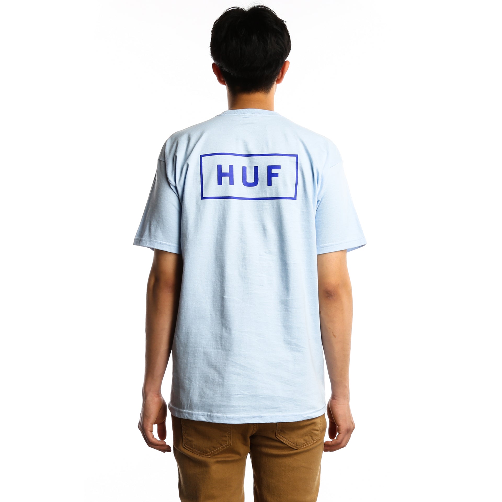 HUF Bar Logo Short Sleeve T-Shirt for Men - Light Blue Casual Streetwear Tee - Perfect for Summer Outfits, Skateboarding, and Urban Fashion