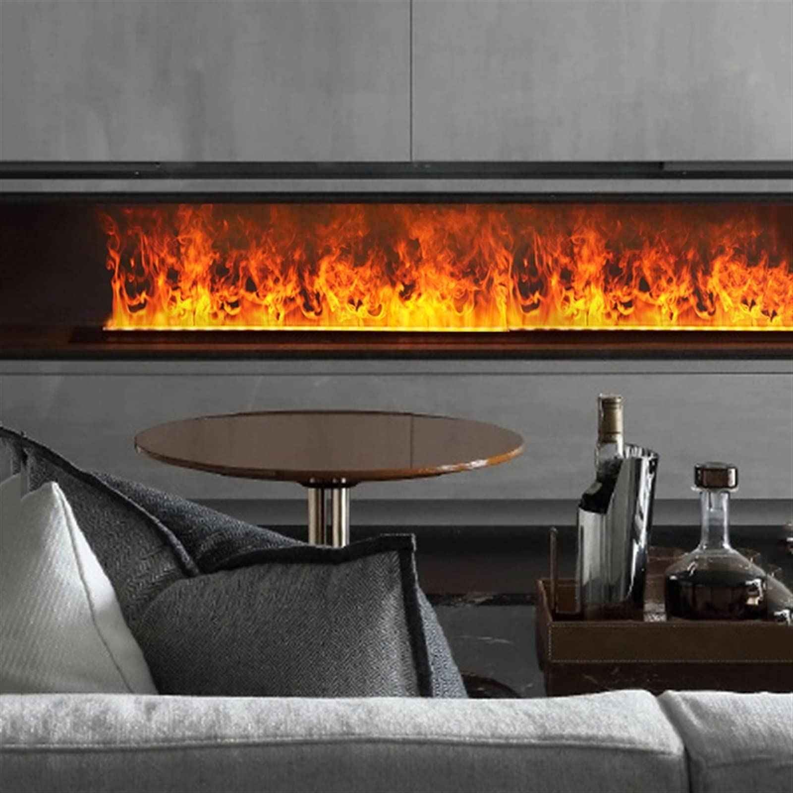 Decorative Electric Fireplace with 3D Simulated Flame - Adjustable LED Flame, Overheat Protection & Humidifier Function - Remote Control Indoor Fireplace Heater for Living Room, Bedroom & Office