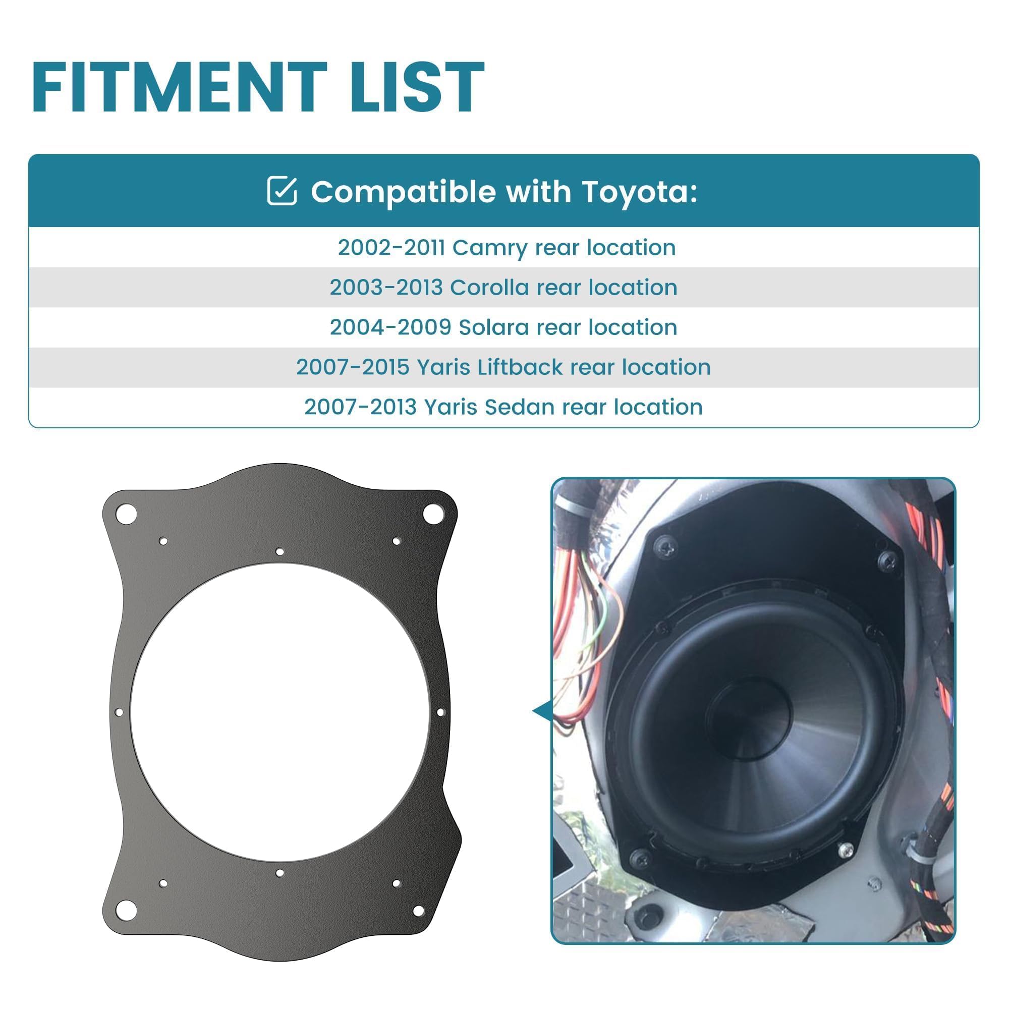 NuIth 6x9 to 6.5 Inch Speaker Adapter Spacer Rings - Compatible with Toyota Camry (2002-2011), Corolla (2003-2013), Yaris (2007-2015), Solara (2004-2009) - 6.5