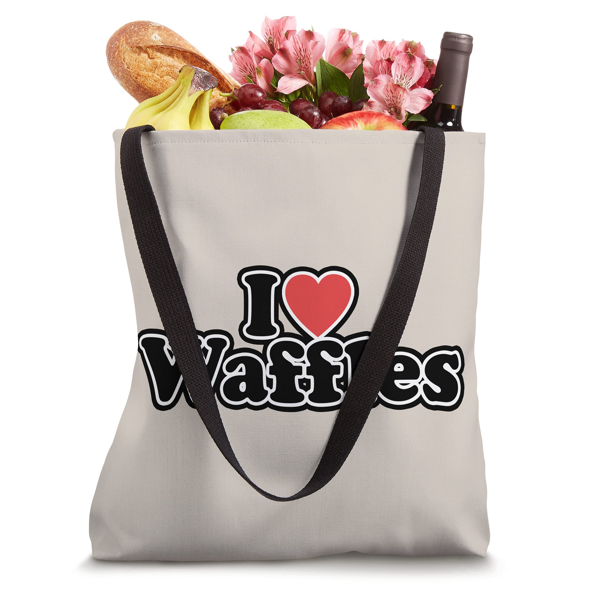 I Love Waffles Tote Bag - Cute Waffle Pattern Cotton Shopping Bag for Women, Reusable Grocery Tote for Breakfast Lovers, Perfect for Brunch, Grocery Shopping & Beach Day