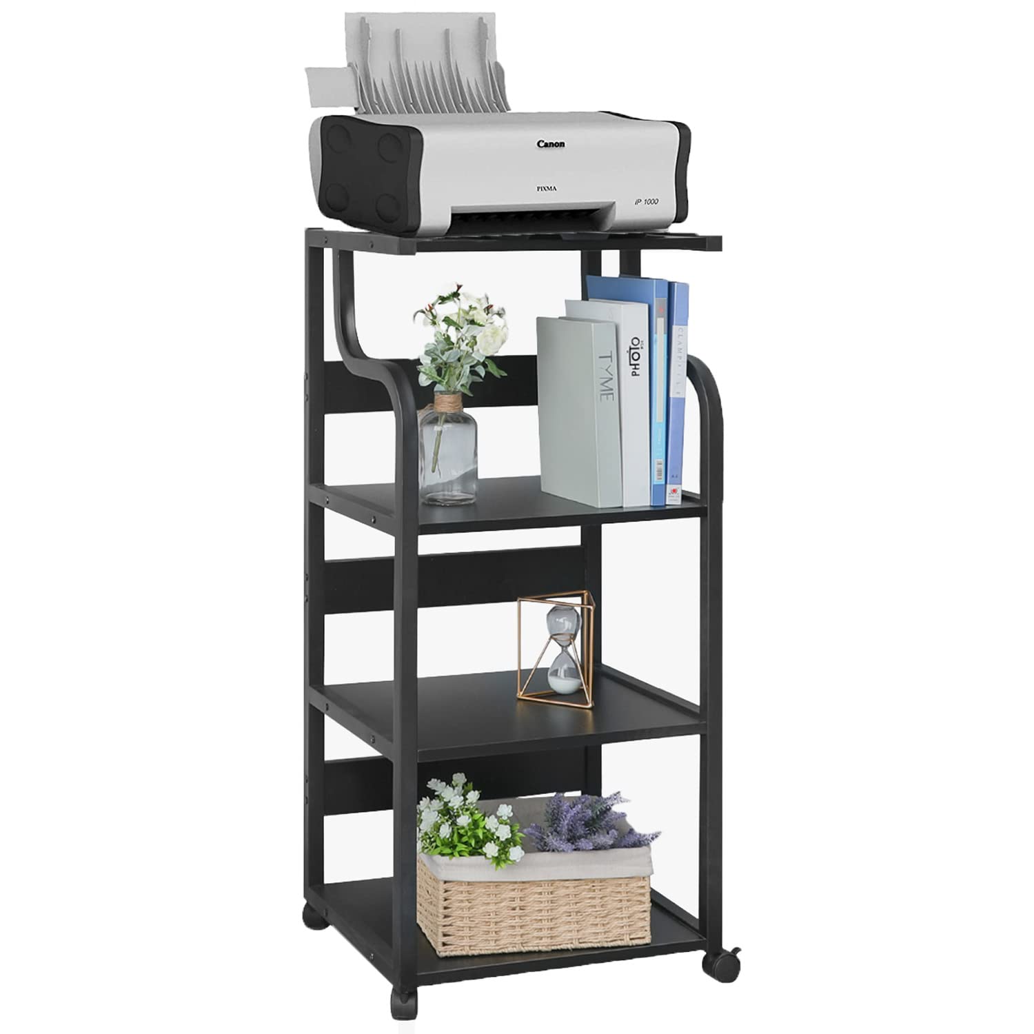 Arlopu 4-Tier Mobile Printer Stand with Lockable Wheels & Storage Shelf - 41.3
