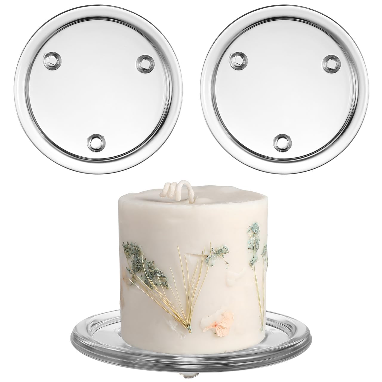3Pcs Clear Glass Candle Plates - 5 Inch Round Candle Holder Tray for Pillar Candles | Decorative Glass Coaster & Desktop Centerpiece | Perfect for Wedding, Dining Table, Home Decor & Party Decorations