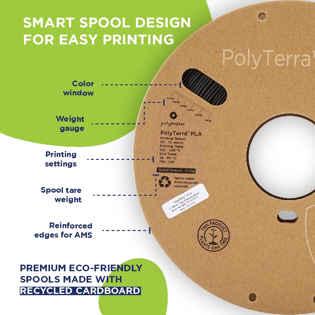 Polymaker Matte PLA Filament 1.75mm 1kg - PolyTerra 3D Printer Filament for Smooth Prints | Perfect for Cosplay, Miniatures & Home Decor Projects