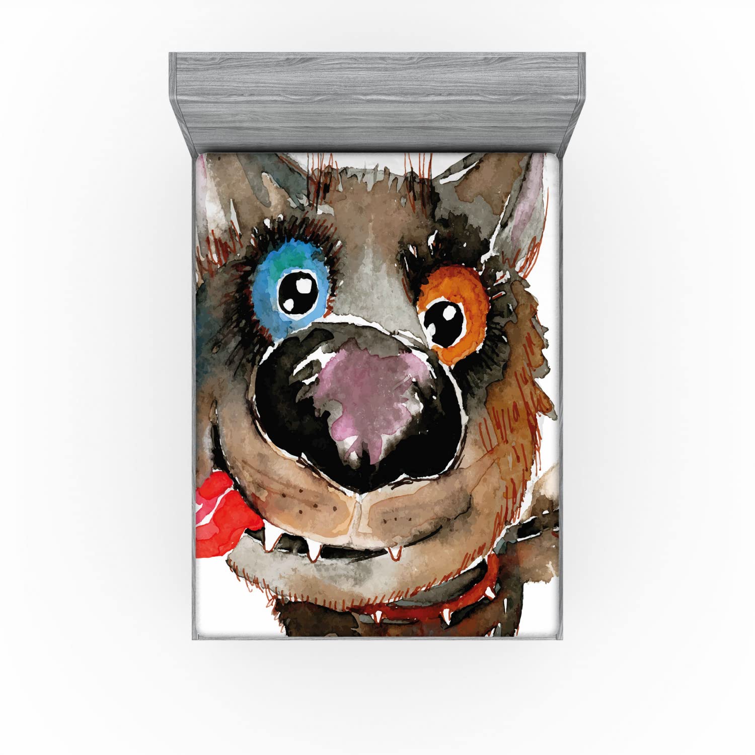 Ambesonne Dog Fitted Sheet, Full Size Orange Cocoa Blue - Funny Puppy Print for Cozy Bedroom Decor
