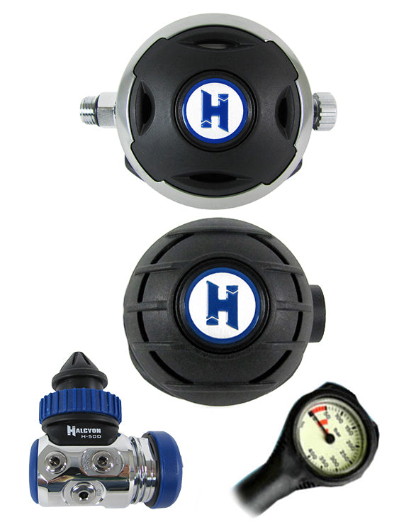 Halcyon H50D DIN Regulator Set with Halo Second Stage & Aura Octopus - Includes FREE Termo Gauge | Scuba Diving Gear for Professional and Recreational Divers