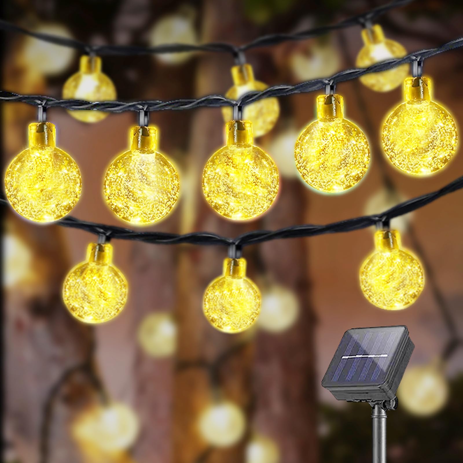 LQWELL® 20 LED Solar Fairy Lights with Crystal Balls - 5m Waterproof IP44 Outdoor String Lights, 8 Lighting Modes for Garden, Patio, Balcony, Wedding & Party Decor (Warm White) | Perfect for Romantic Evenings, Holiday Displays & Outdoor Entertaining