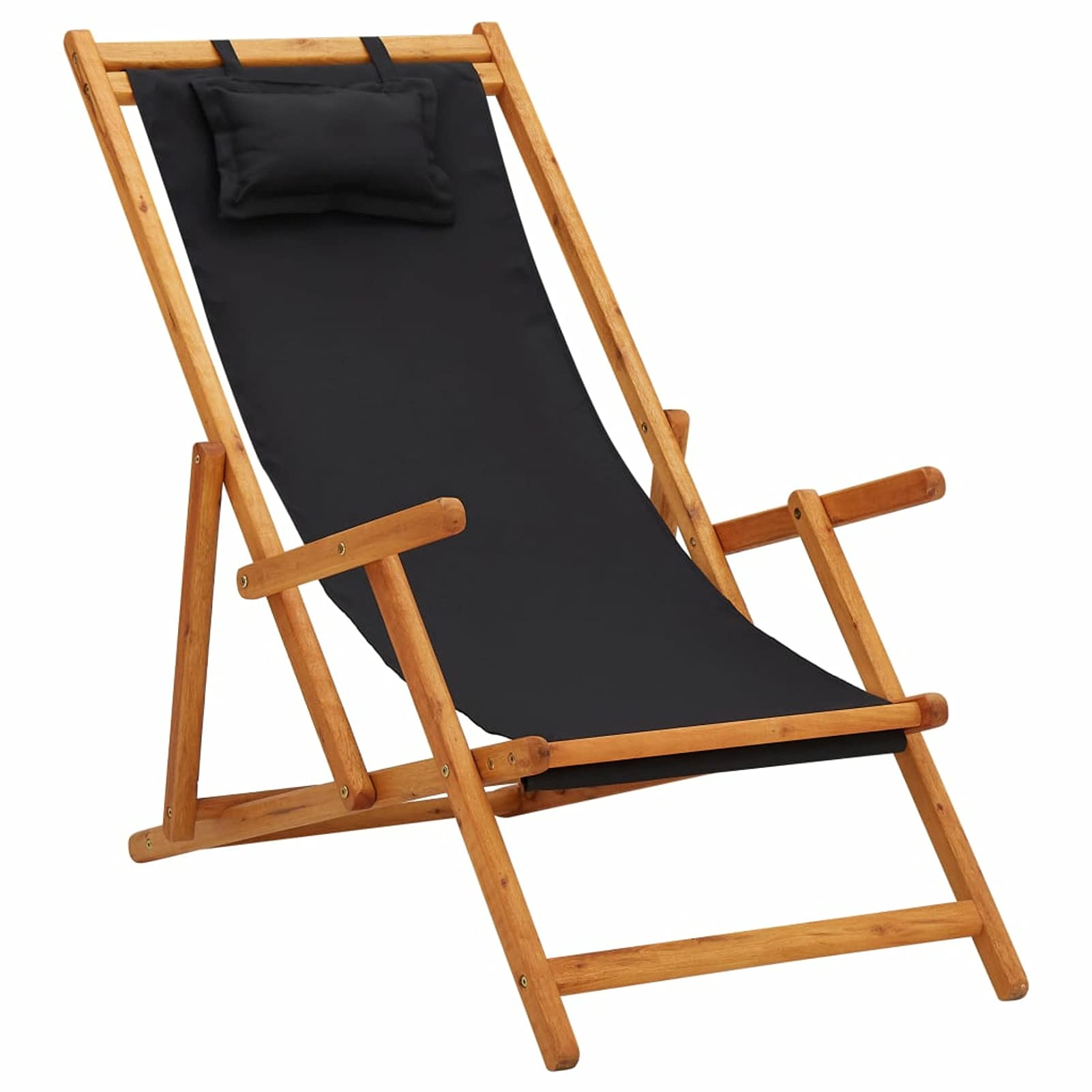 Festnight Folding Beach Chair - Portable Outdoor Lounge Chair with Solid Eucalyptus Wood Frame & Durable Fabric - Perfect for Beach, Camping, Picnics & Backyard Relaxation