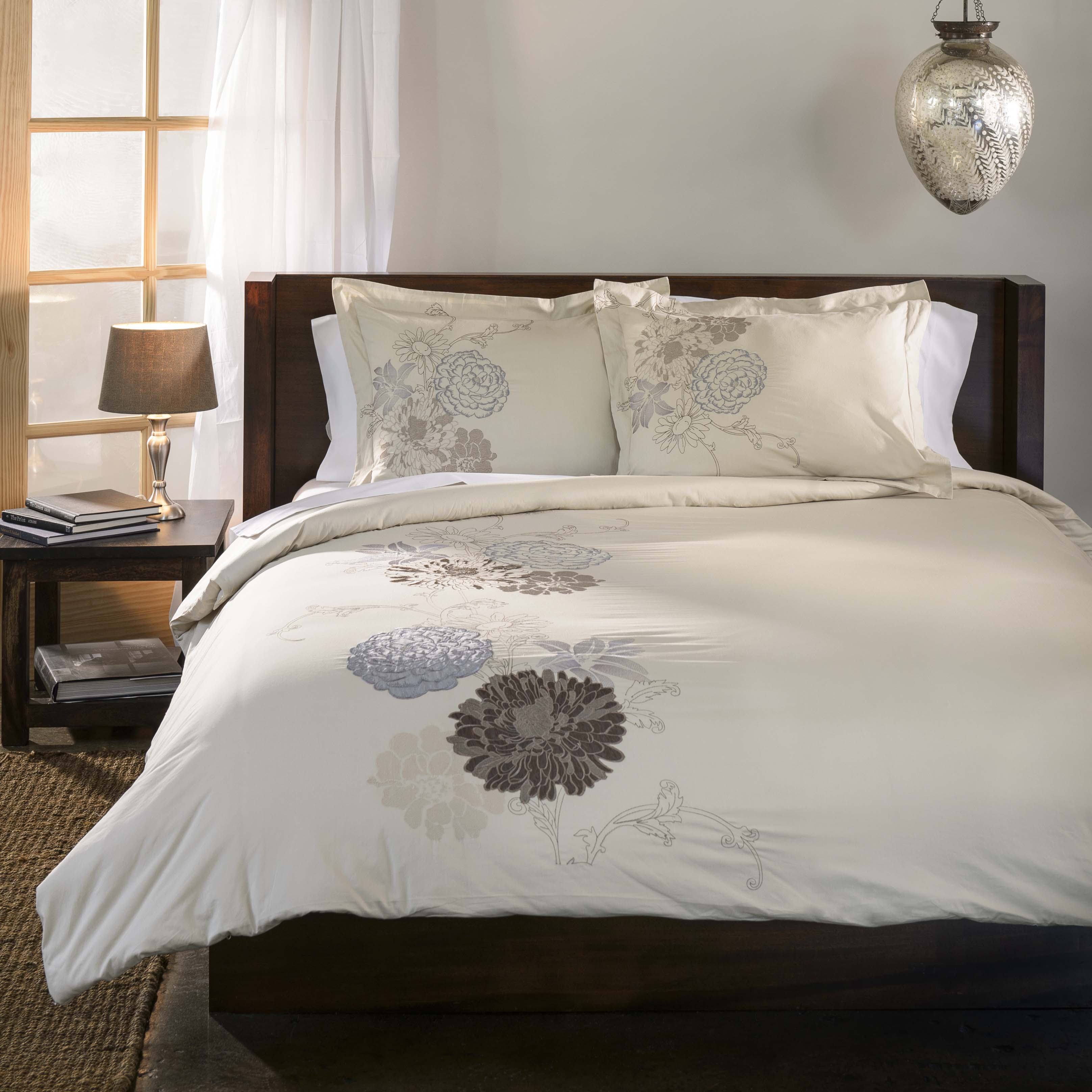 Fieldstone Embroidered Cotton 3-Piece Duvet Cover Set - King Size, Soft Luxury Bedding for Master Bedroom & Guest Room Decor