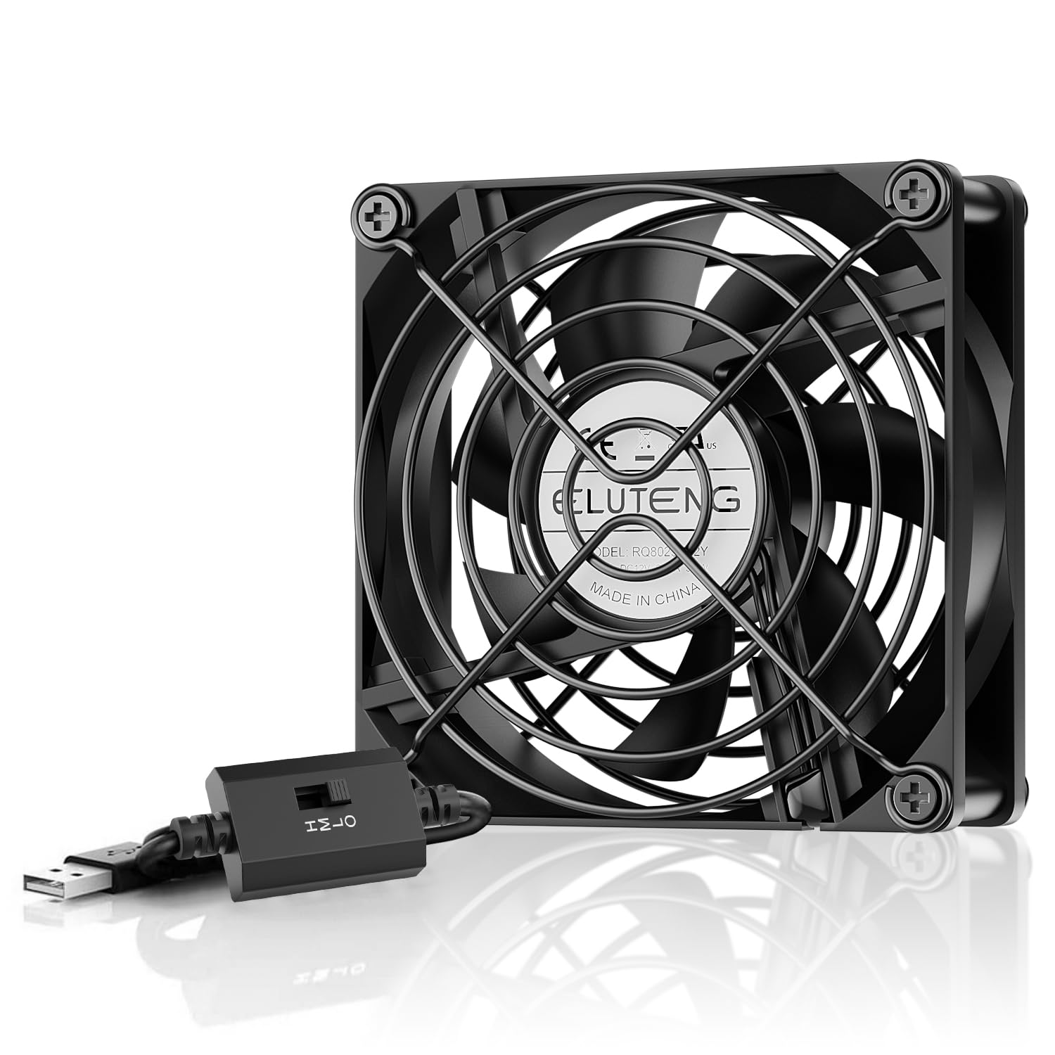 ELUTENG 80mm USB Computer Cooling Fan - 5V Quiet Ventilation Fan with 3 Speed Settings for PC, DVR, Gaming Consoles (Playstation, Xbox) - Compact 80x80x25mm Size - Perfect for Home Office, Server Cabinets & Entertainment Centers